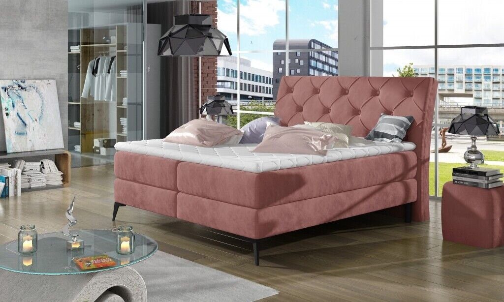 Designer Doppelbett Rosa XXL Polsterbett Luxus Bett JVmoebel Big Bett, Chesterfield Betten