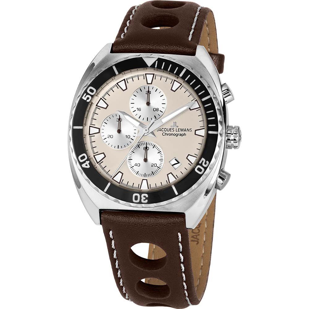 Jacques Lemans Chronograph Jacques Lemans Herren Uhr 1-2041D Serie 200 Chronograph Leder braun, (1-tlg)