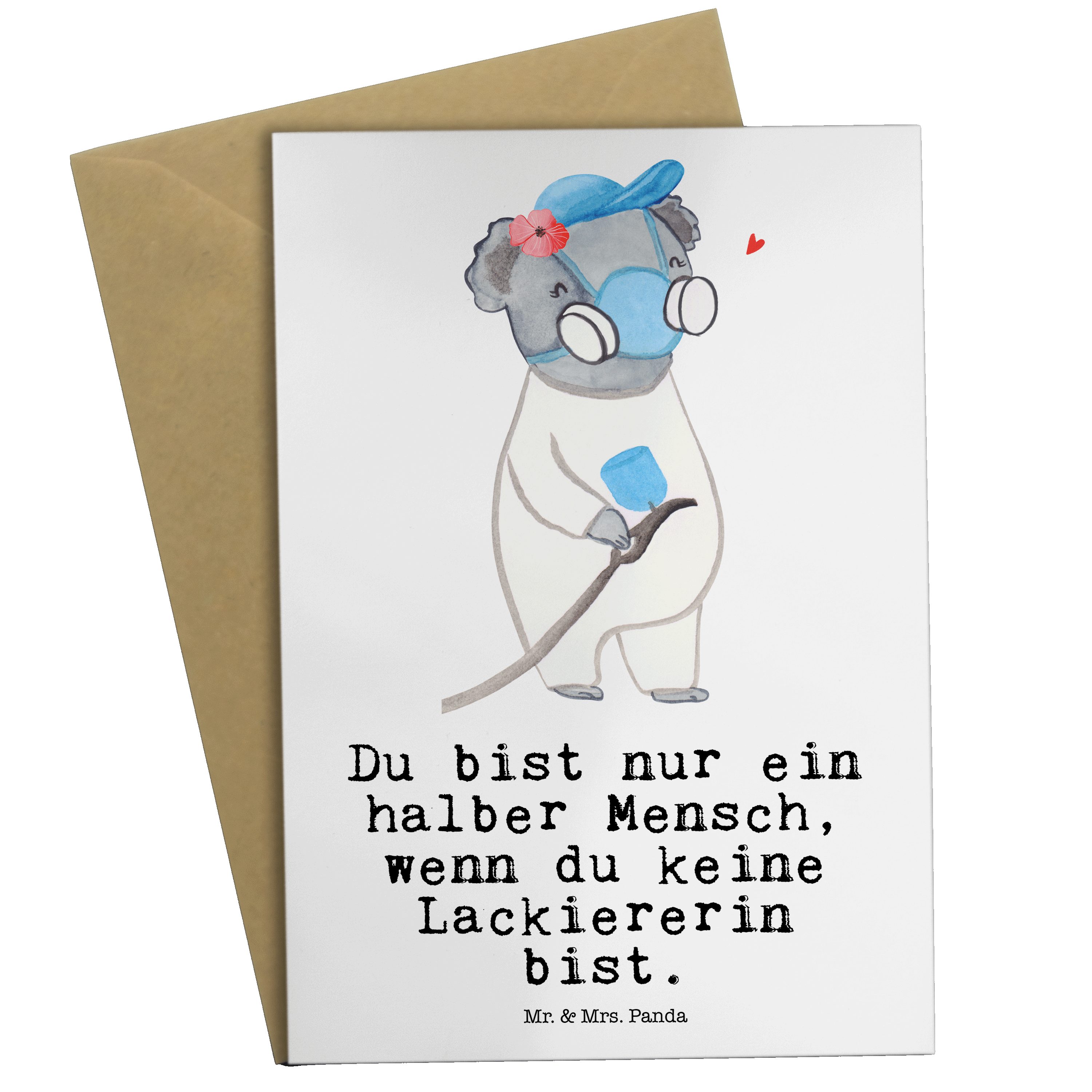 Mr. & Mrs. Panda Grußkarte Lackiererin mit Herz - Weiß - Geschenk, Einladungskarte, Arbeitskolle