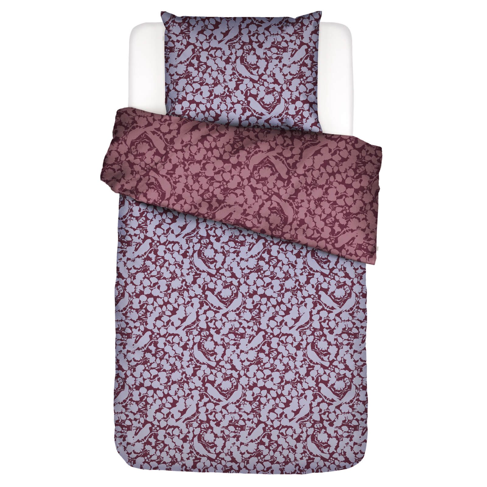 Essenza Bettwäsche Rosie Purple Heather Flanell, Flanell, 2 teilig, Floral, Ginkgo, Silhouetten, Schattenblid