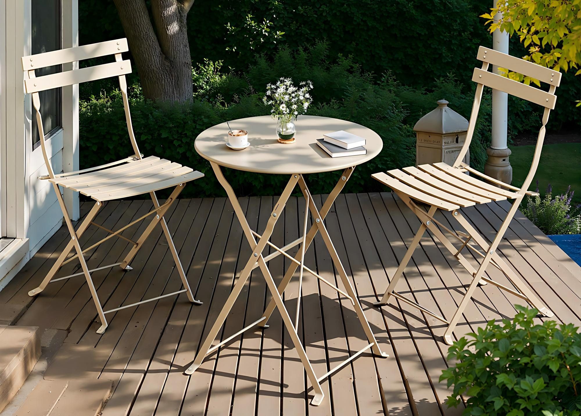 SONGMICS Balkonset, Gartenmöbel-Set, Balkonmöbel 3-teilig, 1 Klapptisch mit 2 Stühlen