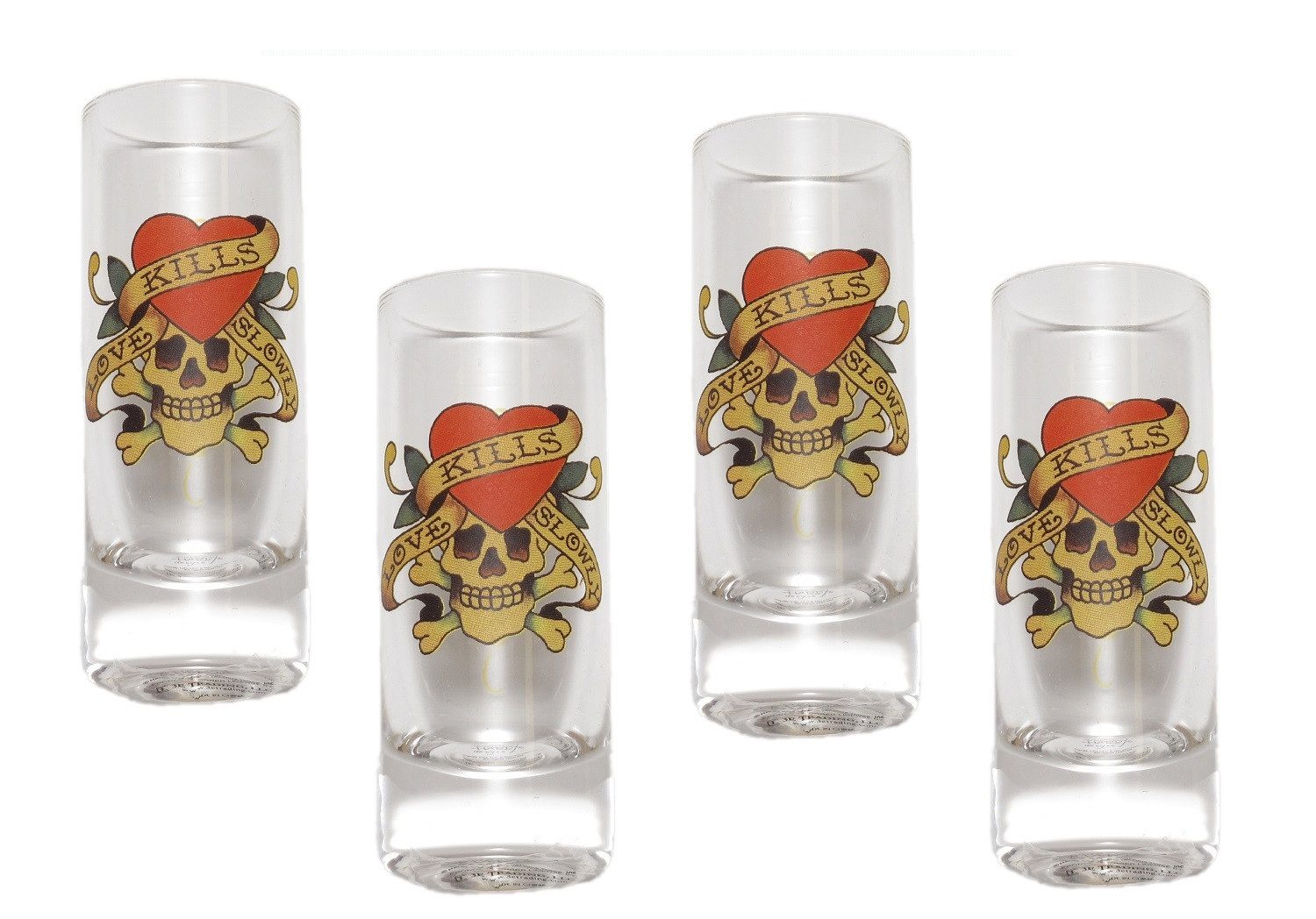 Ed Hardy Gläser-Set Ed Hardy - Schnapsgläser 4er Set Love Kills Slowly Stamper Gläser, Glas