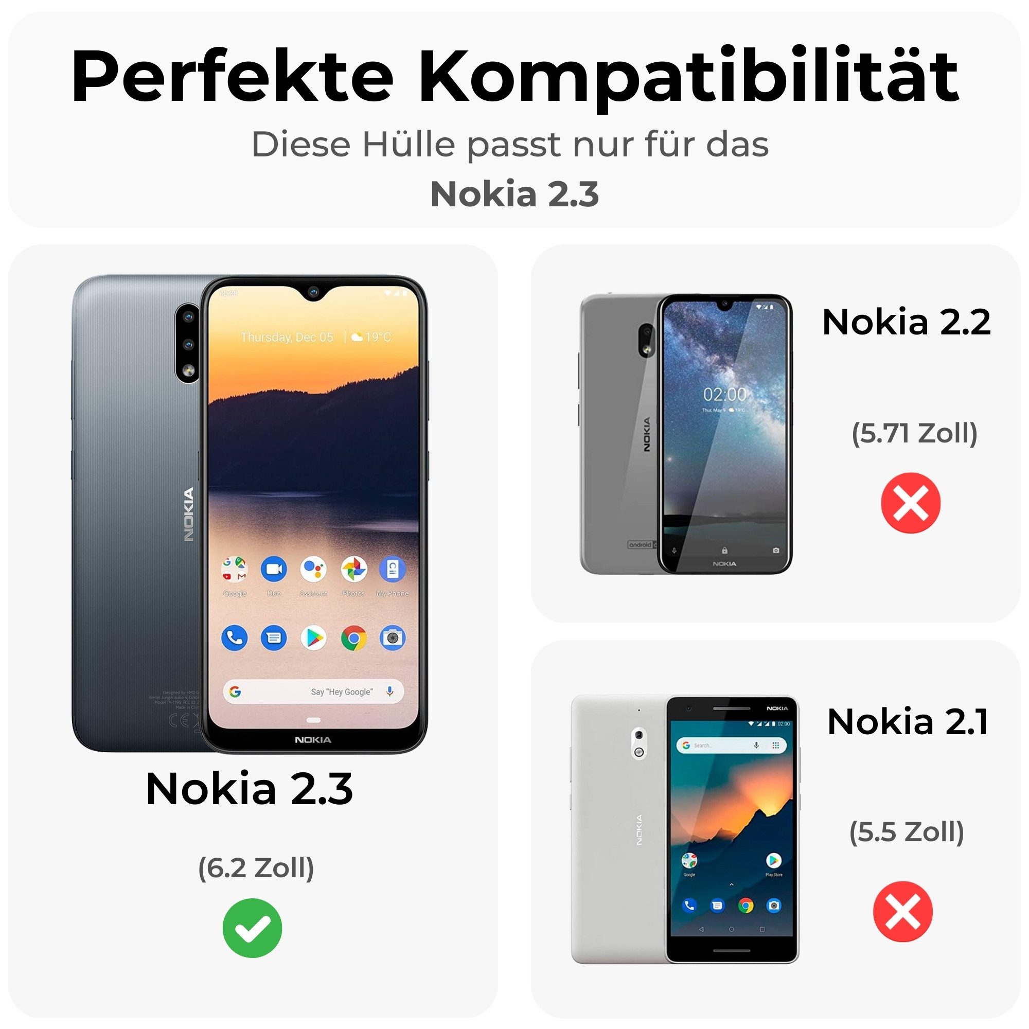 betterfon Handyhülle Handytasche für Nokia 2.3 Buchhülle Case Schutz Schale Etui Wallet, Wallet Case mit Kartenfächern Magnetverschluss und weicher Innenhülle