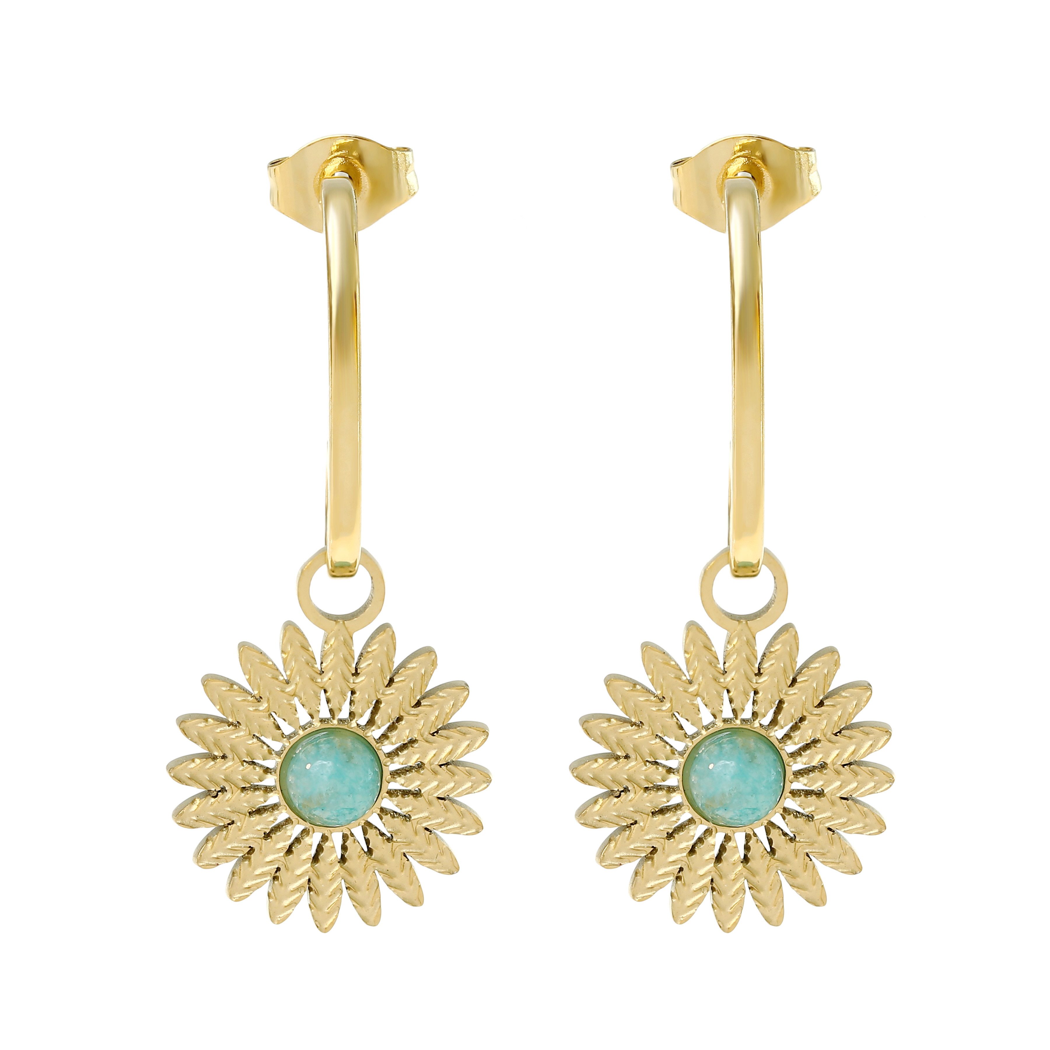 Made by Nami Ohrring-Set Gold Hängend mit Sonnen Anhänger und Edelstein Run günstig online kaufen