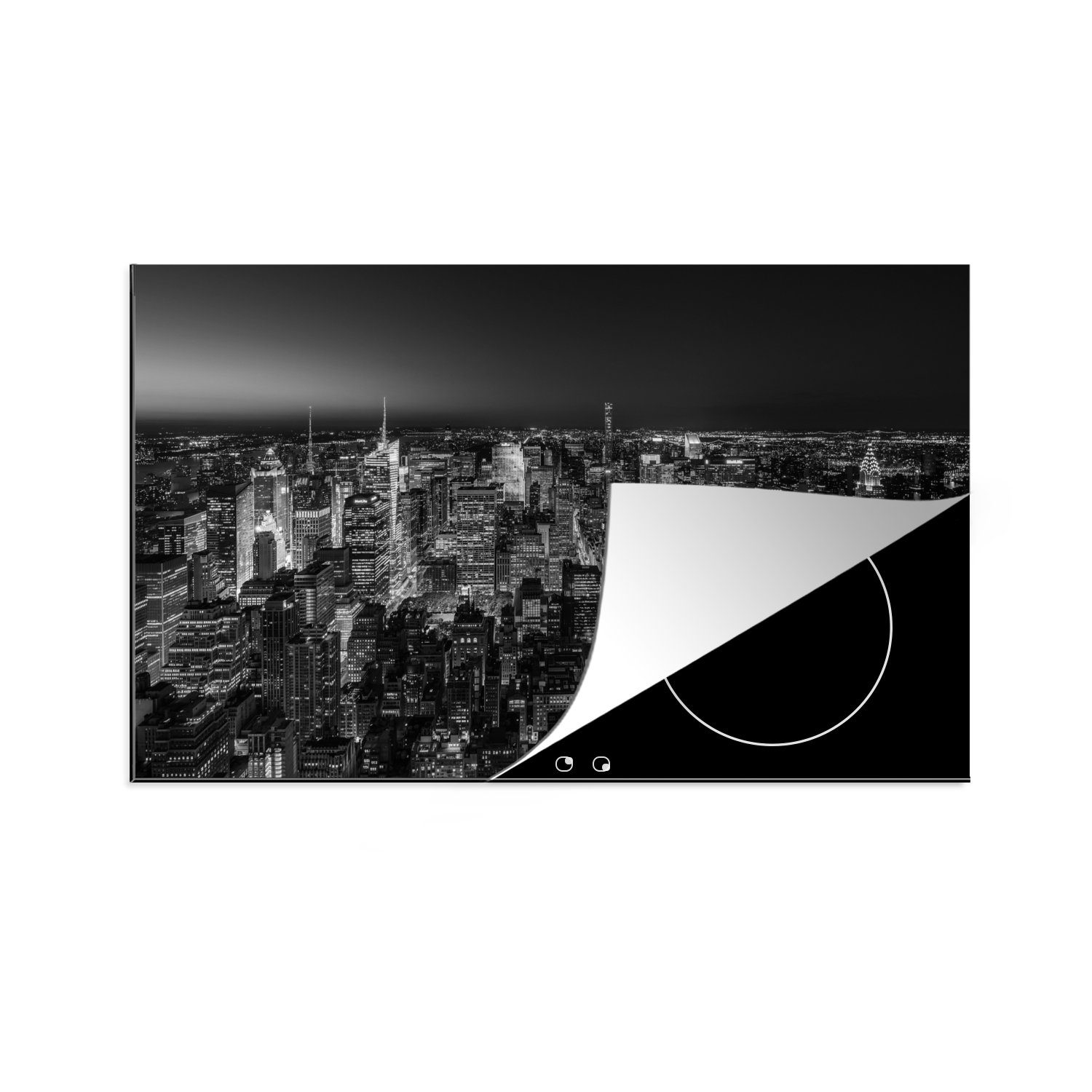 MuchoWow Herdblende-/Abdeckplatte Stadtbild New York bei Nacht, Vinyl, (1 tlg), 81x52 cm, Induktionskochfeld Schutz für die küche, Ceranfeldabdeckung