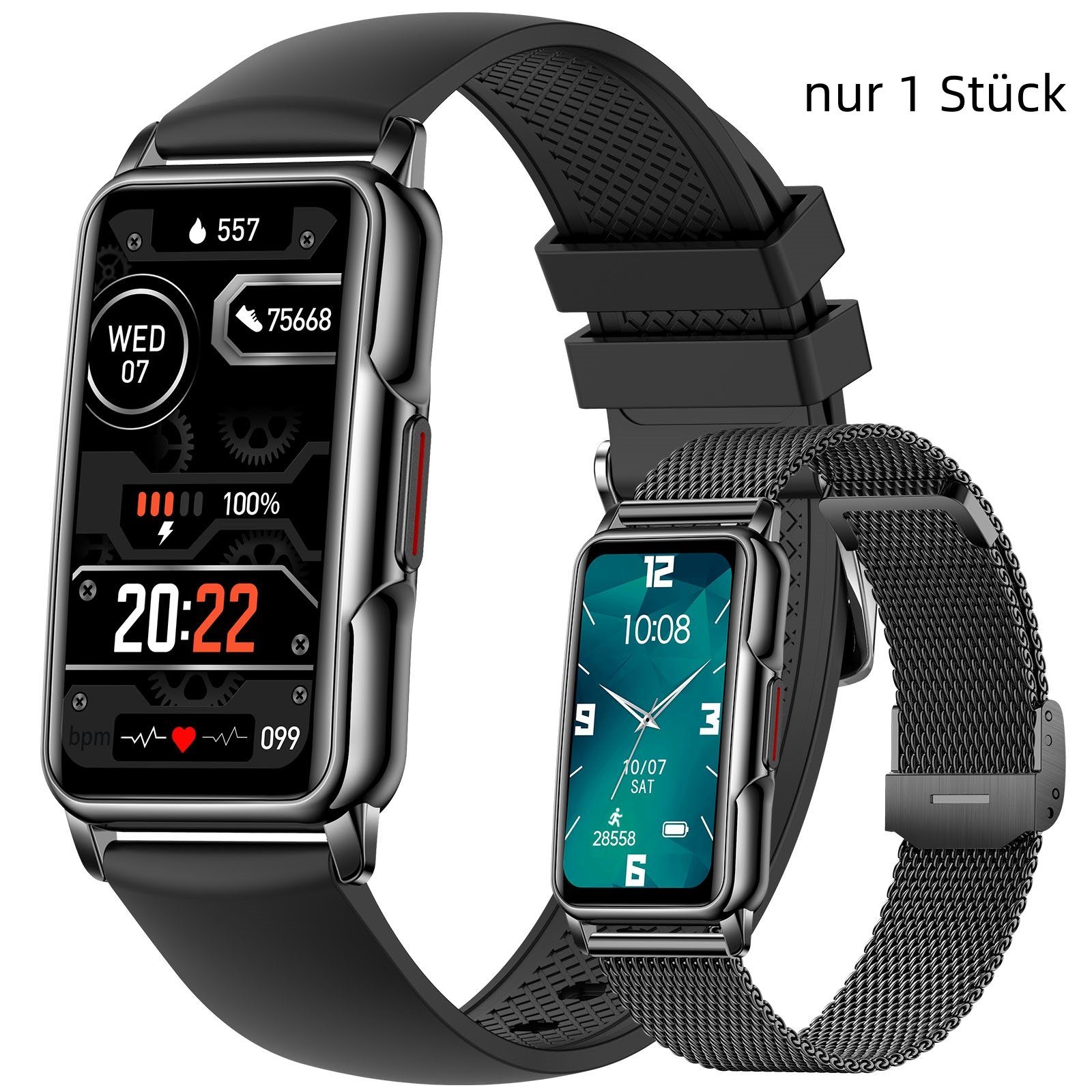 REDOM Damen Herren Fitness Uhr Uhren Tracker Smart Watch Sportuhr Armbanduhr Smartwatch (1,47 Zoll) nur 1 Stück Fitnessuhr mit Anruferinnerung, 1-tlg., Austauschbare Armbänder, Touchscreen, für iOS/Android, mit Pulsmesser Schrittzähler Schlafmonitor Aktivitätstracker