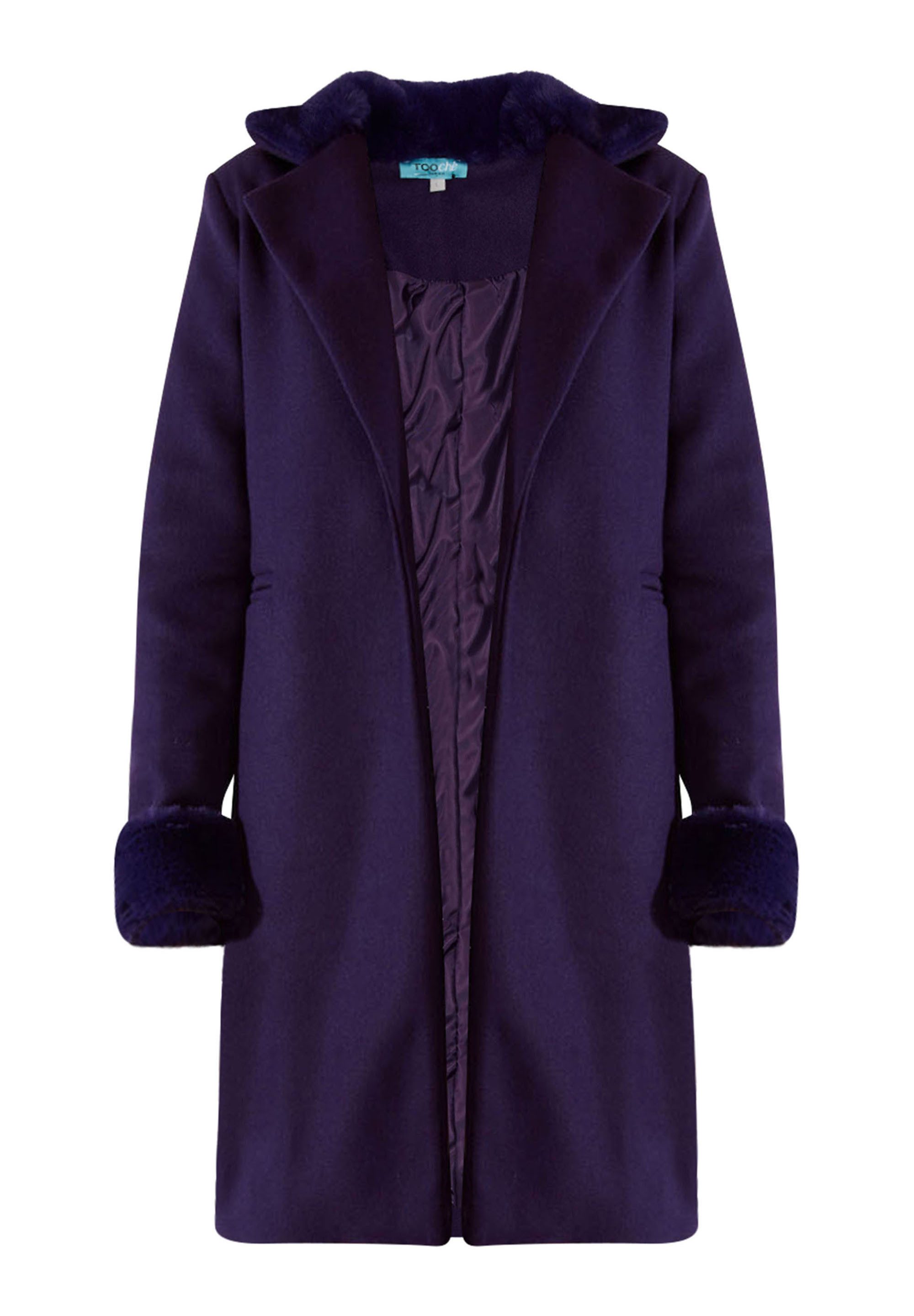 Tooche Kurzmantel Mantel "Mantel mit Pelzapplikation" (1-tlg) Weiblich