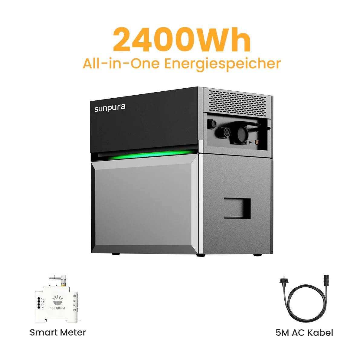 Sunpura Balkonkraftwerk Sunpura All-in-One Speichersystem S2400 2,4kWh Akku, Speicher, (Smart Meter oder Steckdose im Lieferumfang enthalten), All-in-One-Speicher mit 2,4 kWh