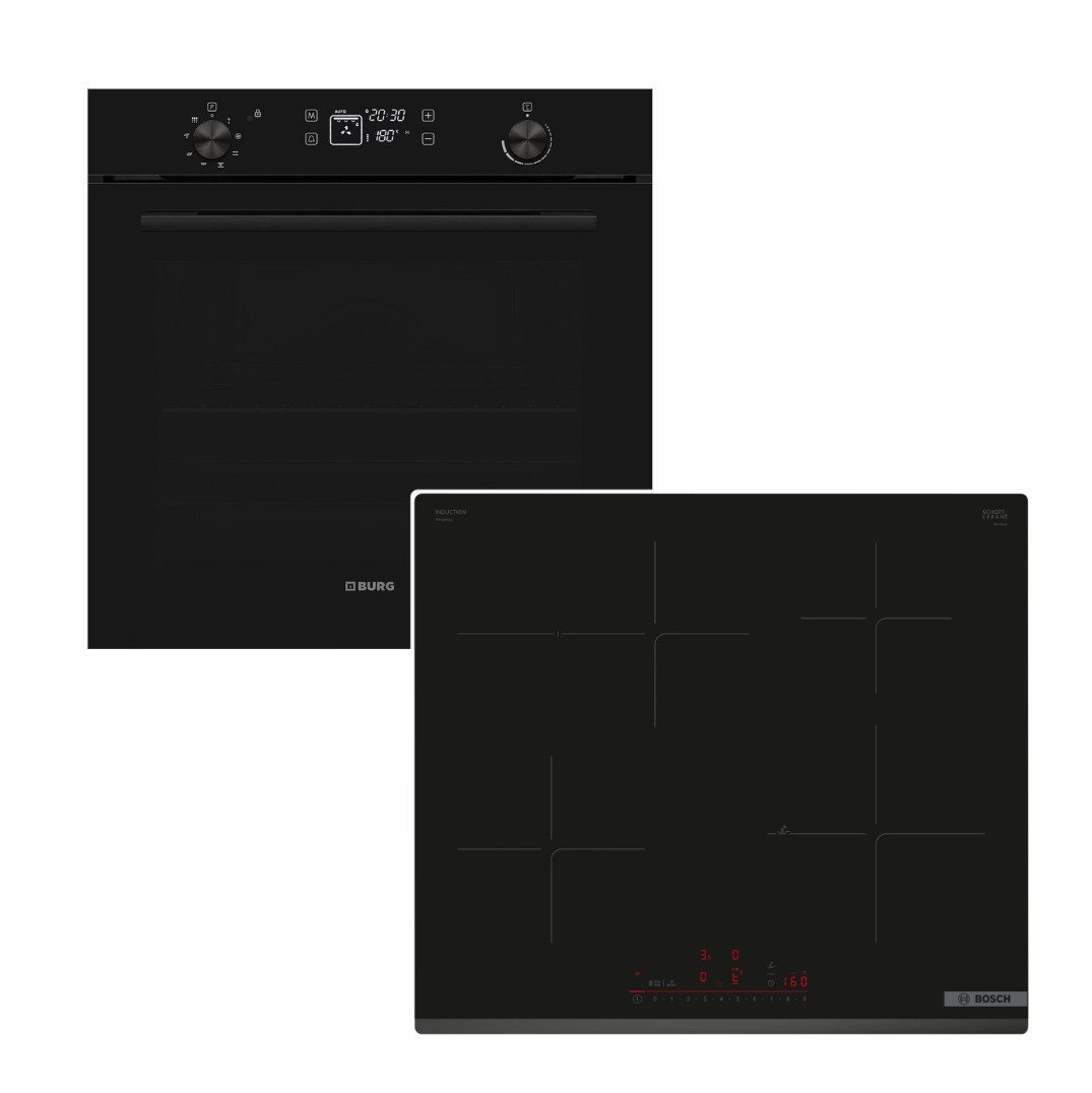 VESTEL Backofen-Set Backofen Pyrolyse +BOSCH Induktionskochfeld PowerBoost HomeConnect, Pyrolyse-Selbstreinigung