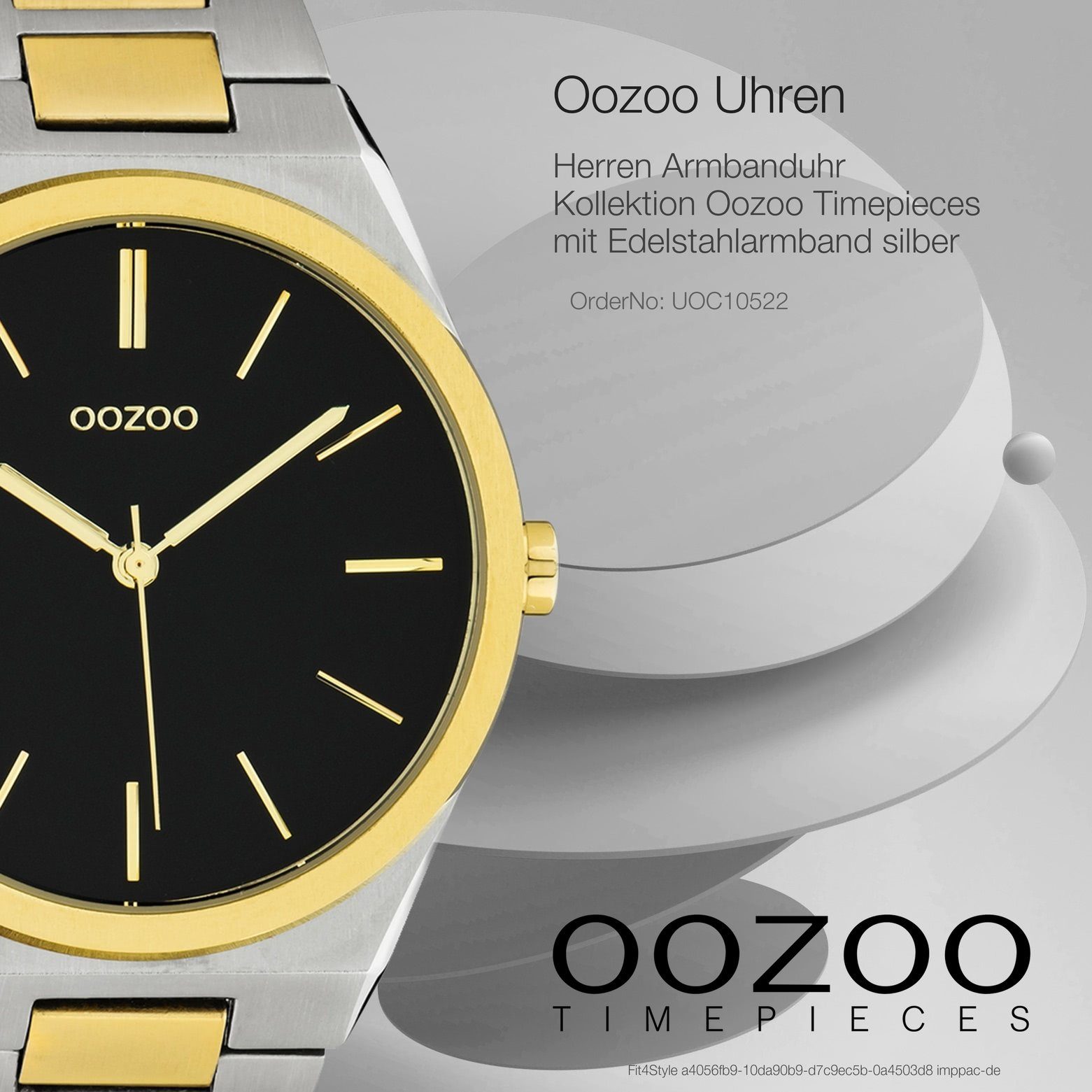 OOZOO Quarzuhr Oozoo 40mm) Armbanduhr Edelstahlarmband, Fashion-Style (ca. Herren, Damenuhr Unisex groß rund, silber gold