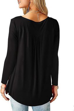 AFAZ New Trading UG Langarmshirt T-Shirt Damen V-Ausschnitt Knopfleiste Bluse Solide Tunika Langarm Tops