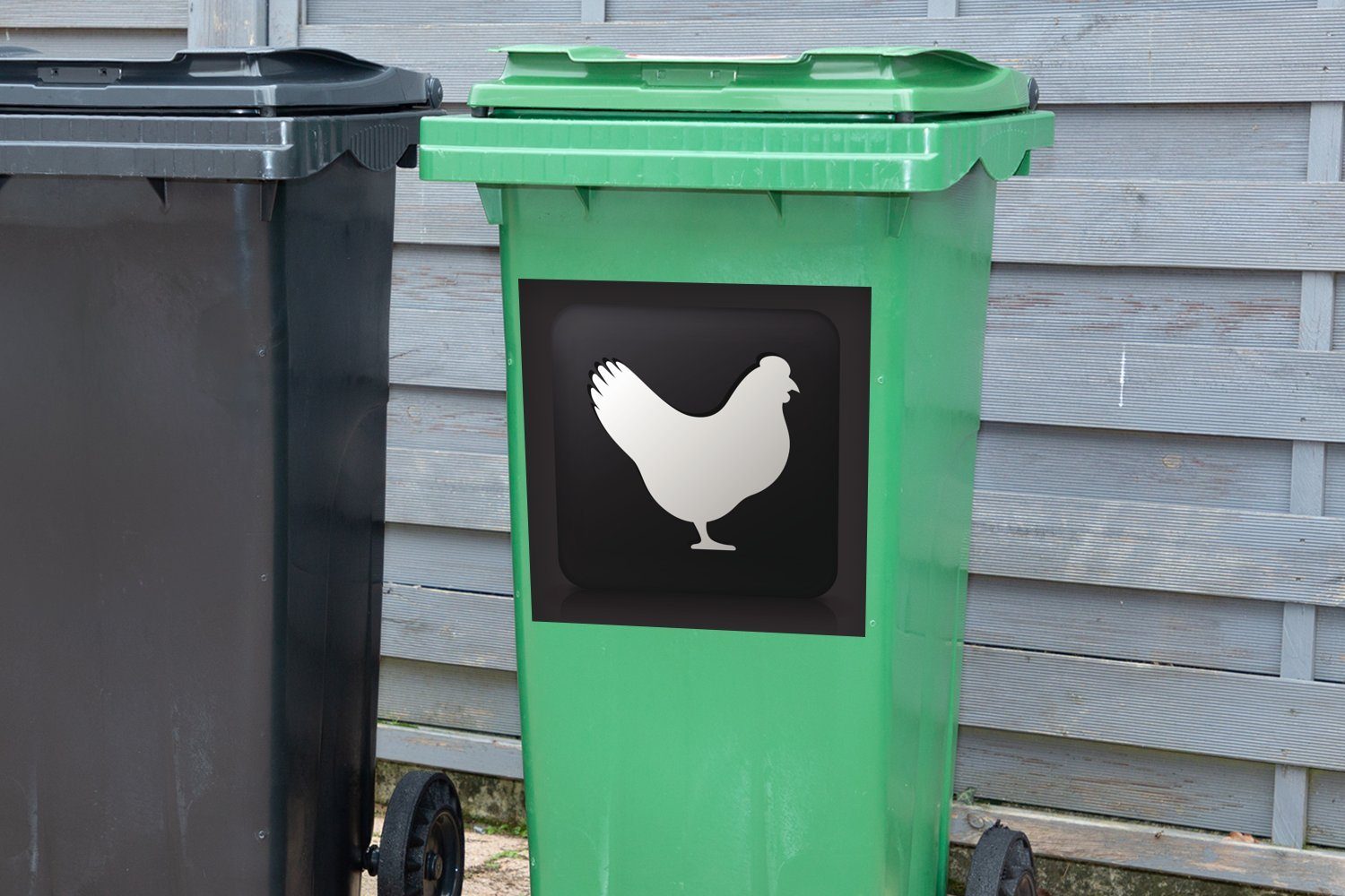 MuchoWow Wandsticker Eine Illustration auf Abfalbehälter St), (1 Mülltonne, Container, Huhns Mülleimer-aufkleber, eines Hintergrund Sticker, schwarzem