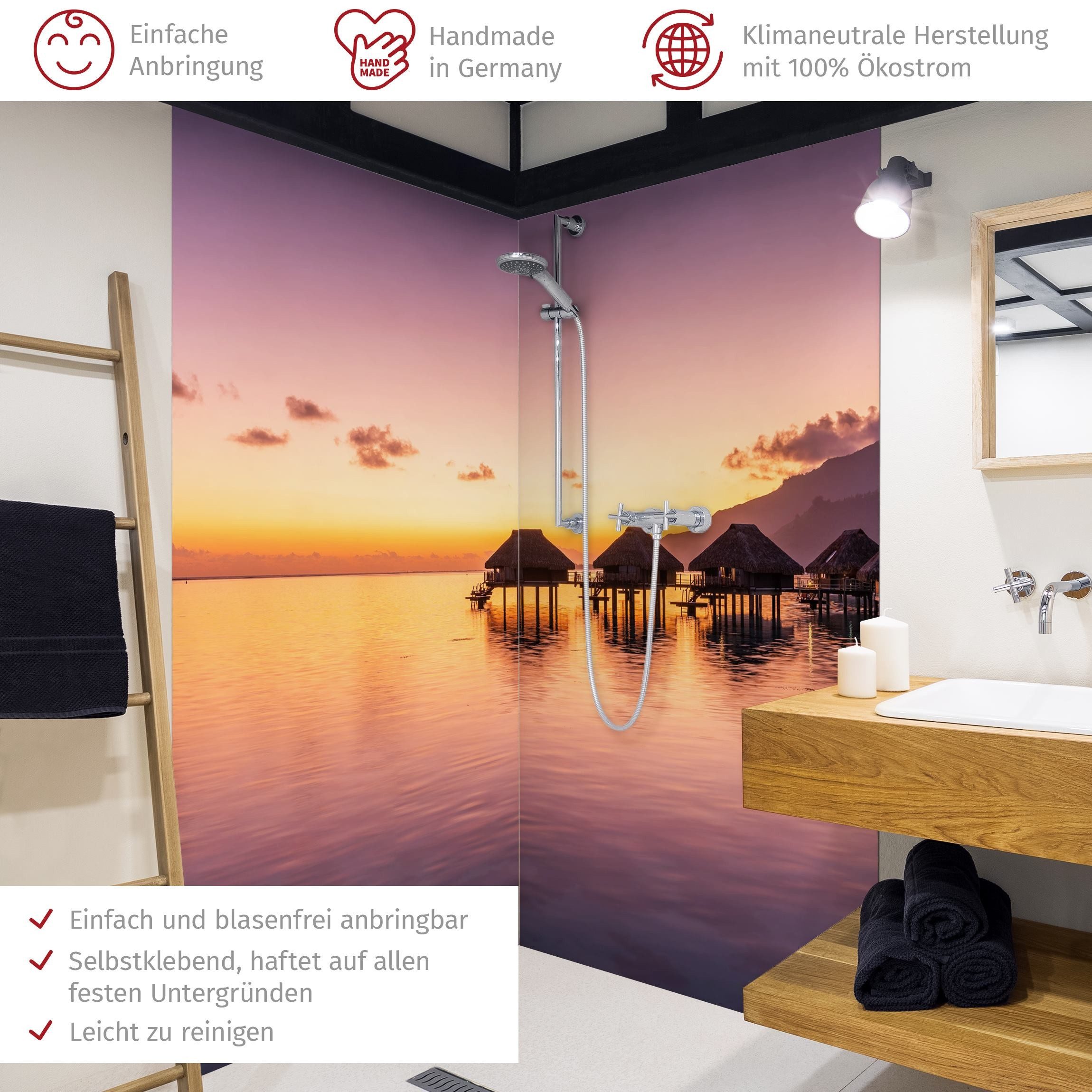 Thumbnail - Bilderdepot24 Badrückwand Strand orange Duschrückwand ohne Bohren Dusche Natur, (2-tlg., Hart-Folie Premium matt 0,61 mm...