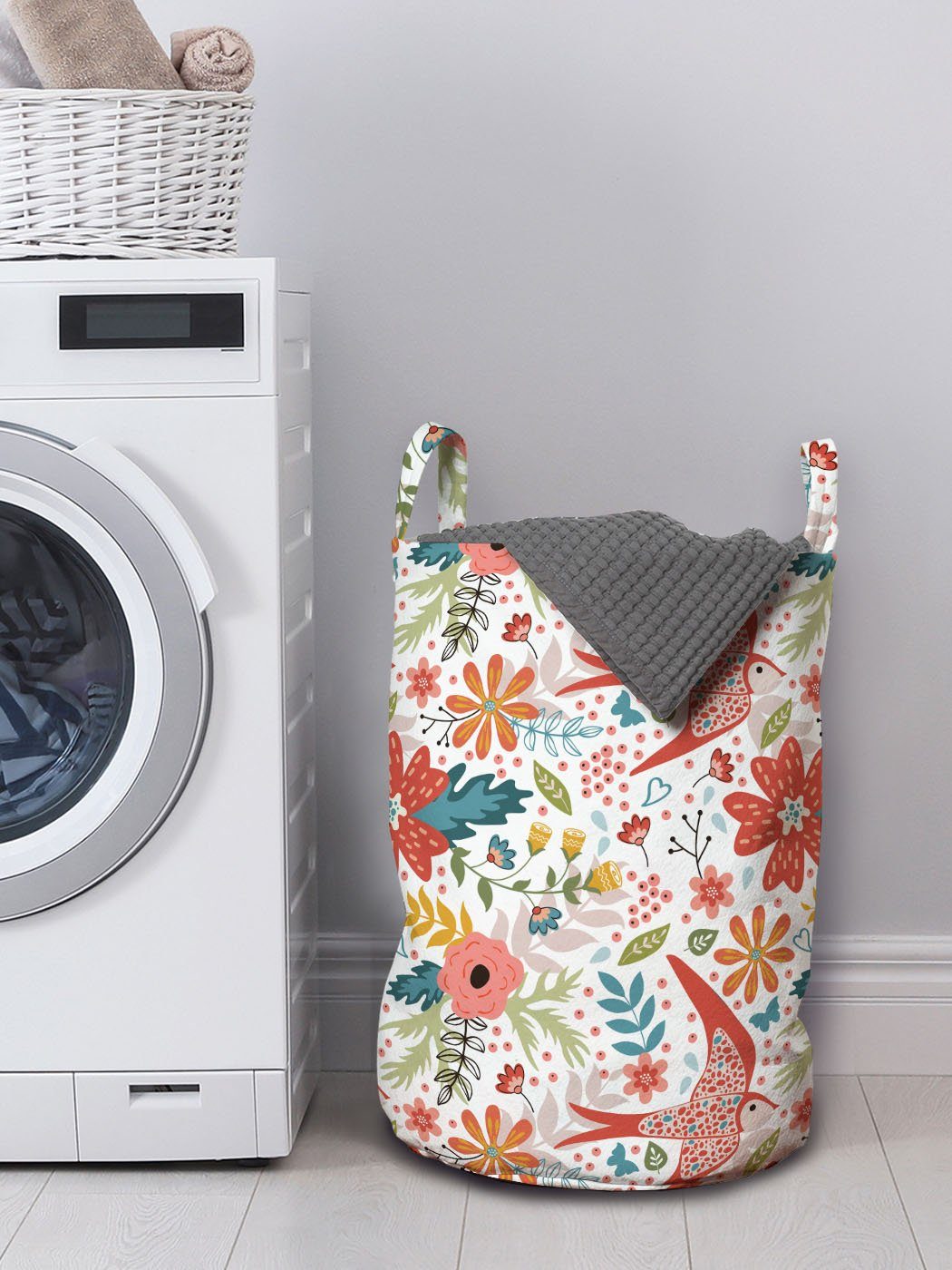 Wäschesäckchen Waschsalons, für Frühlings-Blüten-Vogel-Blumen mit Griffen Abakuhaus Blumen Kordelzugverschluss Wäschekorb