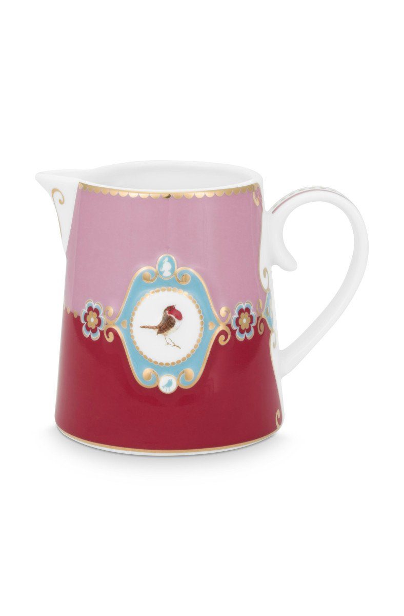 PiP Studio Kanne Love Birds Medallion Krug rot/pink 270ml, Jug Small Love Birds Medallion Red-Pink 270ml