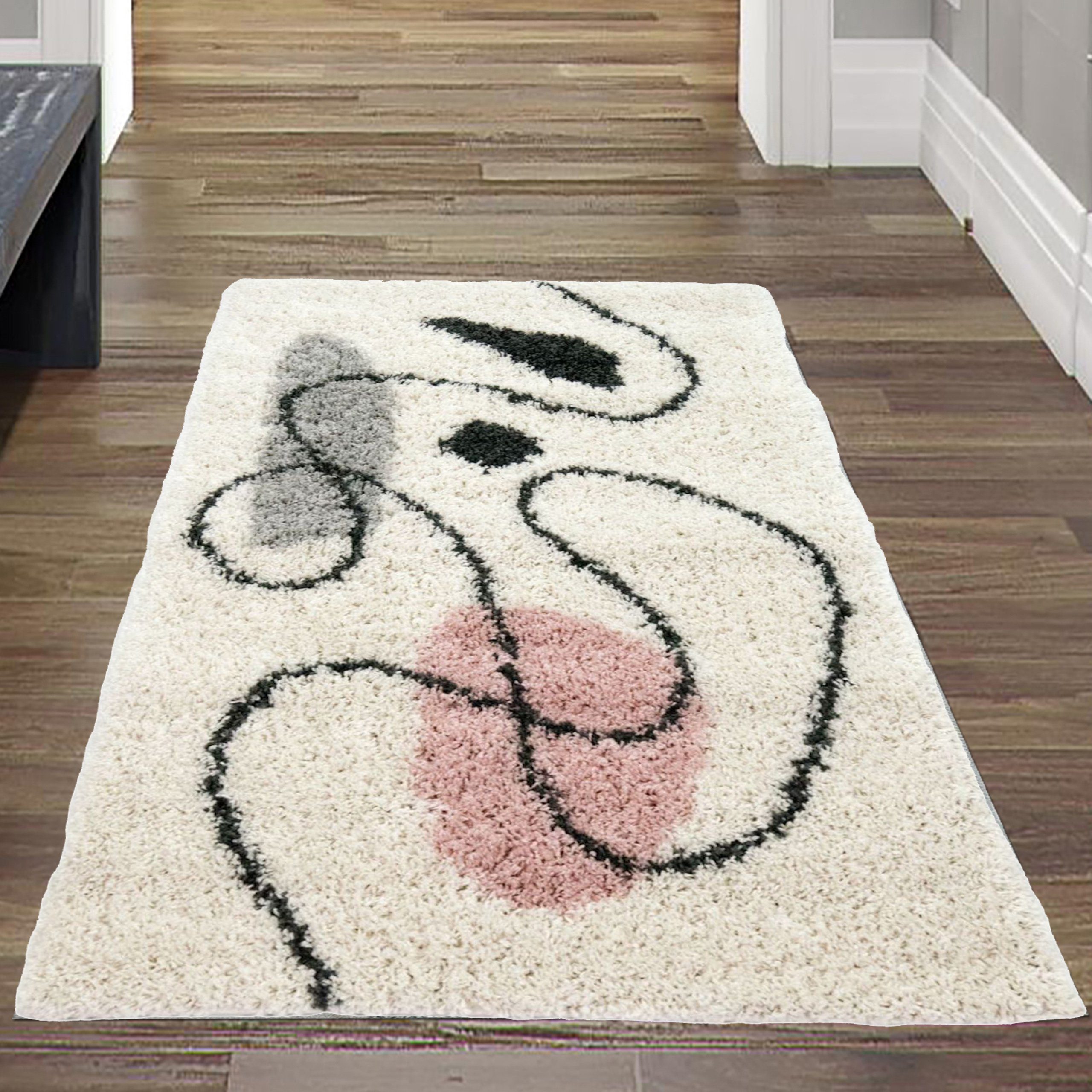 Teppich Designerteppich mit abstrakt-modernen Formen in schwarz rosa,  Teppich-Traum, rechteckig, Höhe: 30 mm