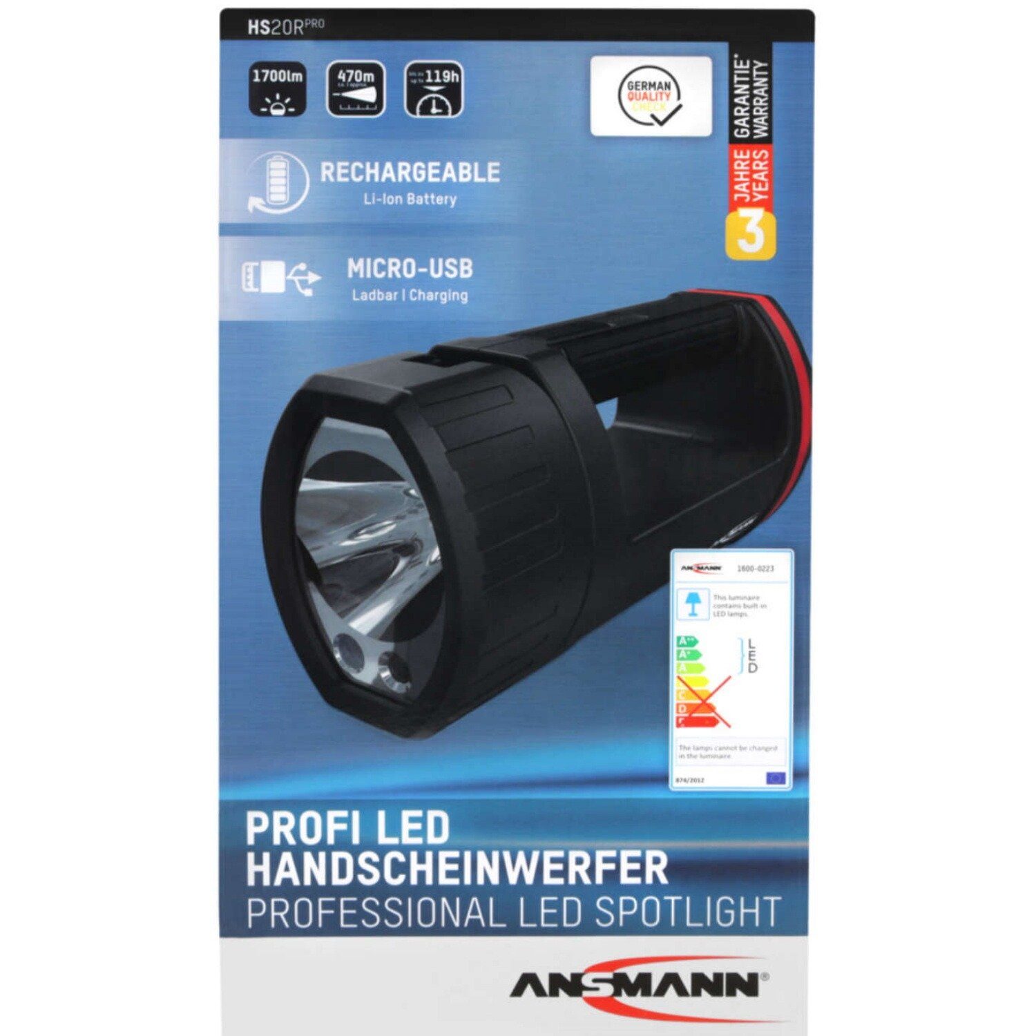 ANSMANN® LED Taschenlampe, Inklusive Ladeschale mit Wandhalterung