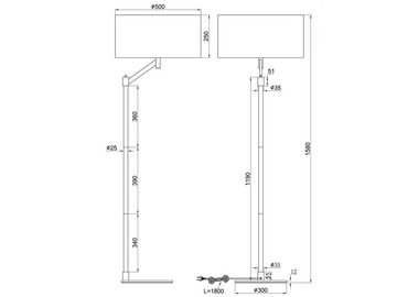 meineWunschleuchte LED Stehlampe, LED wechselbar, Warmweiß, Bauhaus Design-klassiker, Lampenschirm-e Stoff groß Schwarz Höhe 158cm