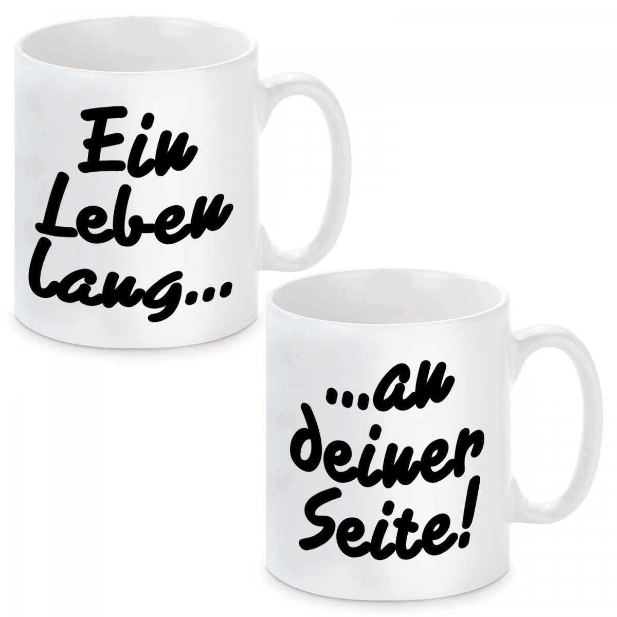 Herzbotschaft Tasse Kaffeebecher 2er Set mit Motiv Ein Leben lang an deiner Seite, Keramik, Kaffeetasse spülmaschinenfest und mikrowellengeeignet