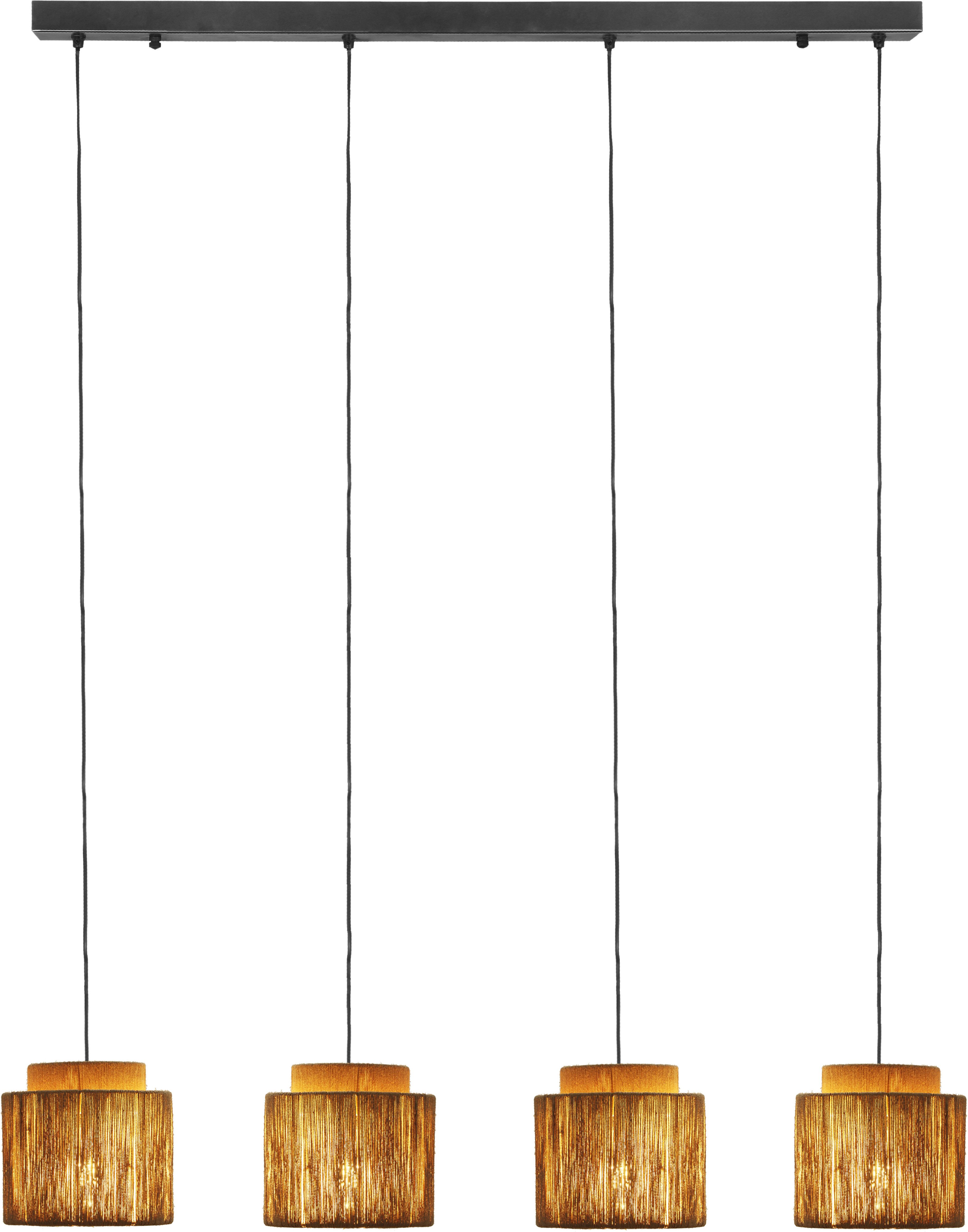 TRIO Leuchten Pendelleuchte SMILLA, 4-flammige Hängelampe mit Jute Lampenschirmen Breite 121cm, Leuchtmittel wechselbar, warmweiß - kaltweiß, Höhe max 150 cm, exkl 4x E27 max 10W, Hängeleuchte Esstisch Küche