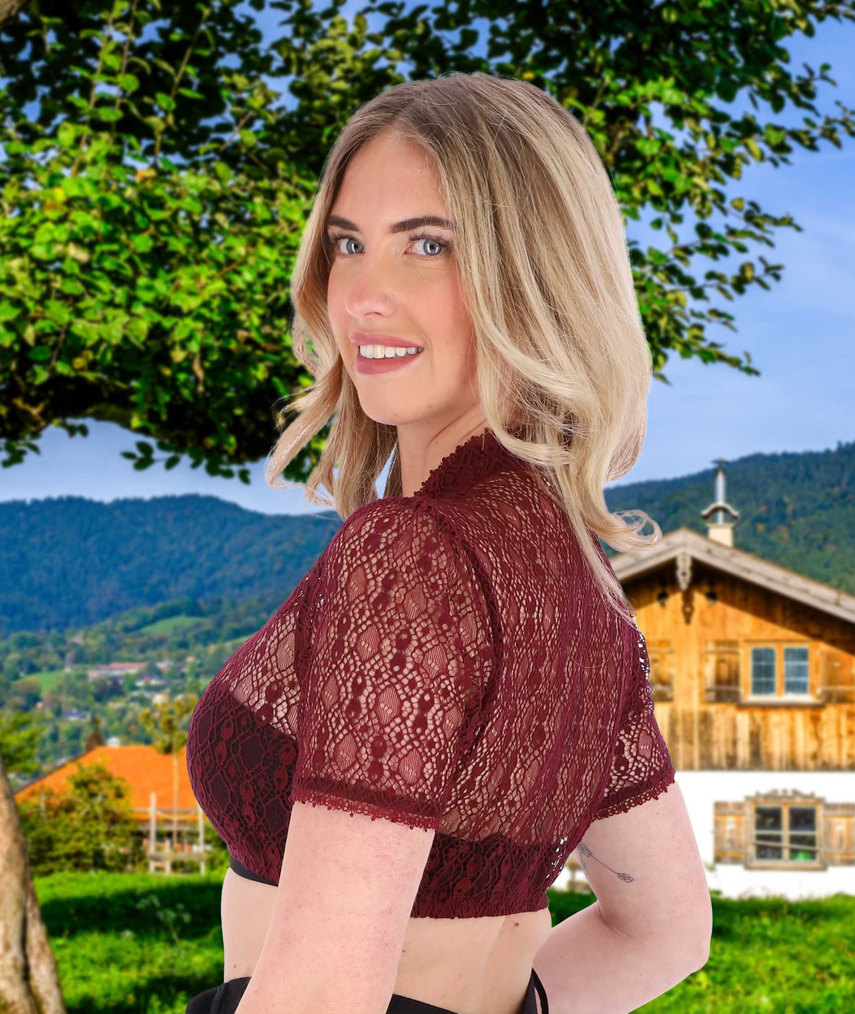 Steigenhöfer Manufaktur Dirndlbluse - MARIE - Dirndl Bluse Damen mit Perle und Tropfenausschnitt - Kurzarm Weicher Stoff mit angenehmen Tragegefühl - Ideal fürs Oktoberfest