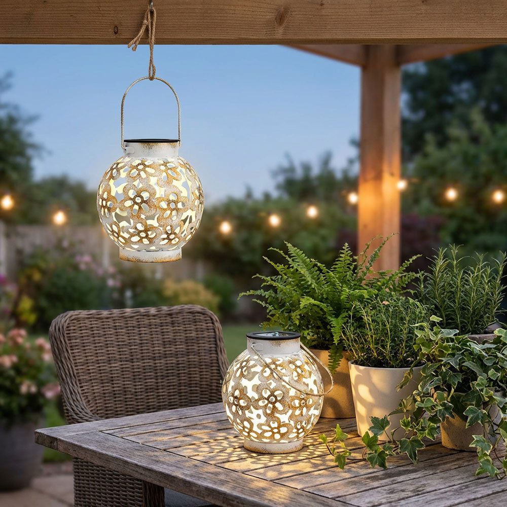 EGLO LED Solarleuchte, LED-Leuchtmittel fest verbaut, Warmweiß, Windlicht Solar Tischlampe Garten Solarleuchte LED Hängelampe IP44