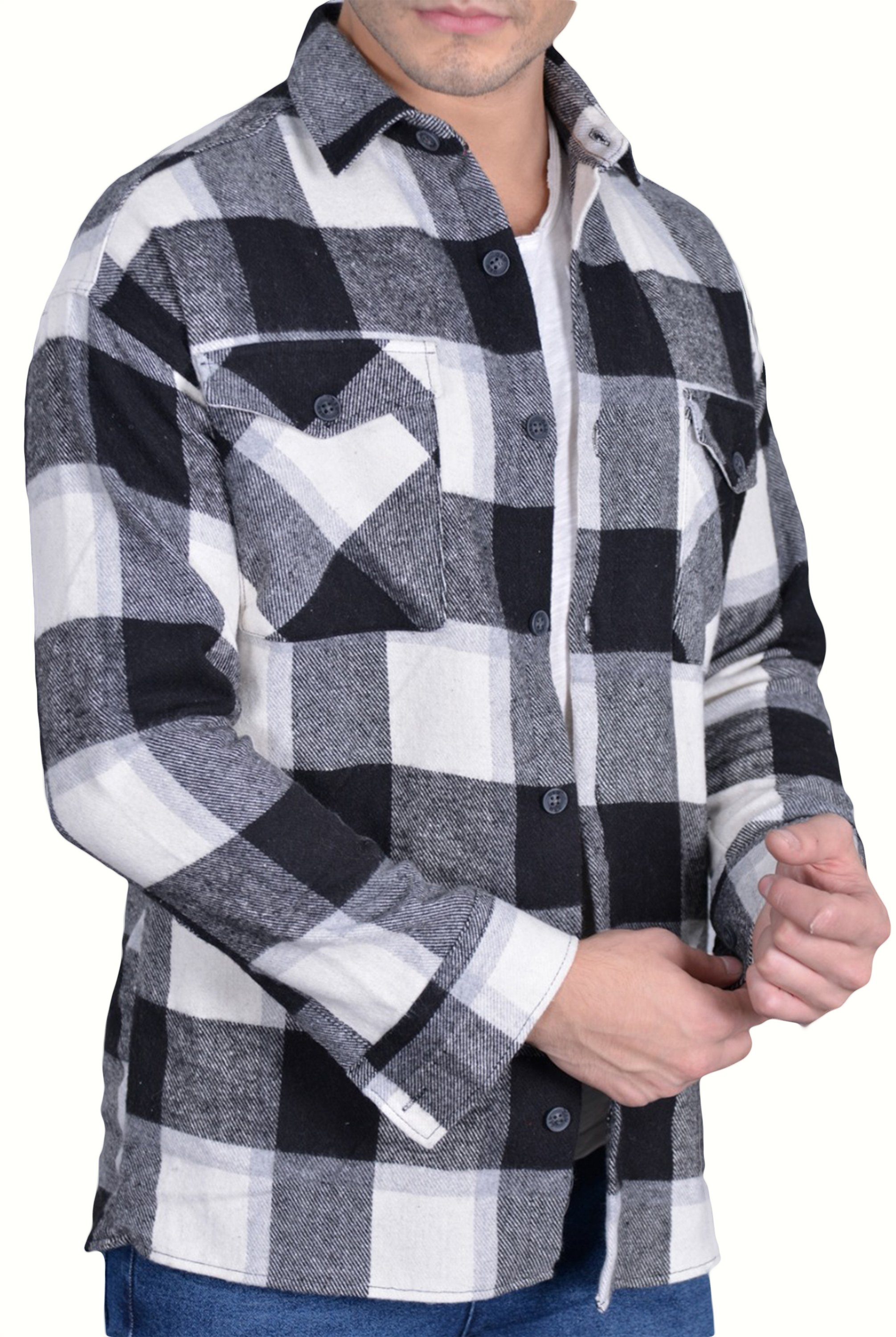 Megaman Jeans Flanellhemd Herren Holzfällerhemd Flanellhemd Kariert Freizeithemd Jacke Regular, Langarm, Kentkragen