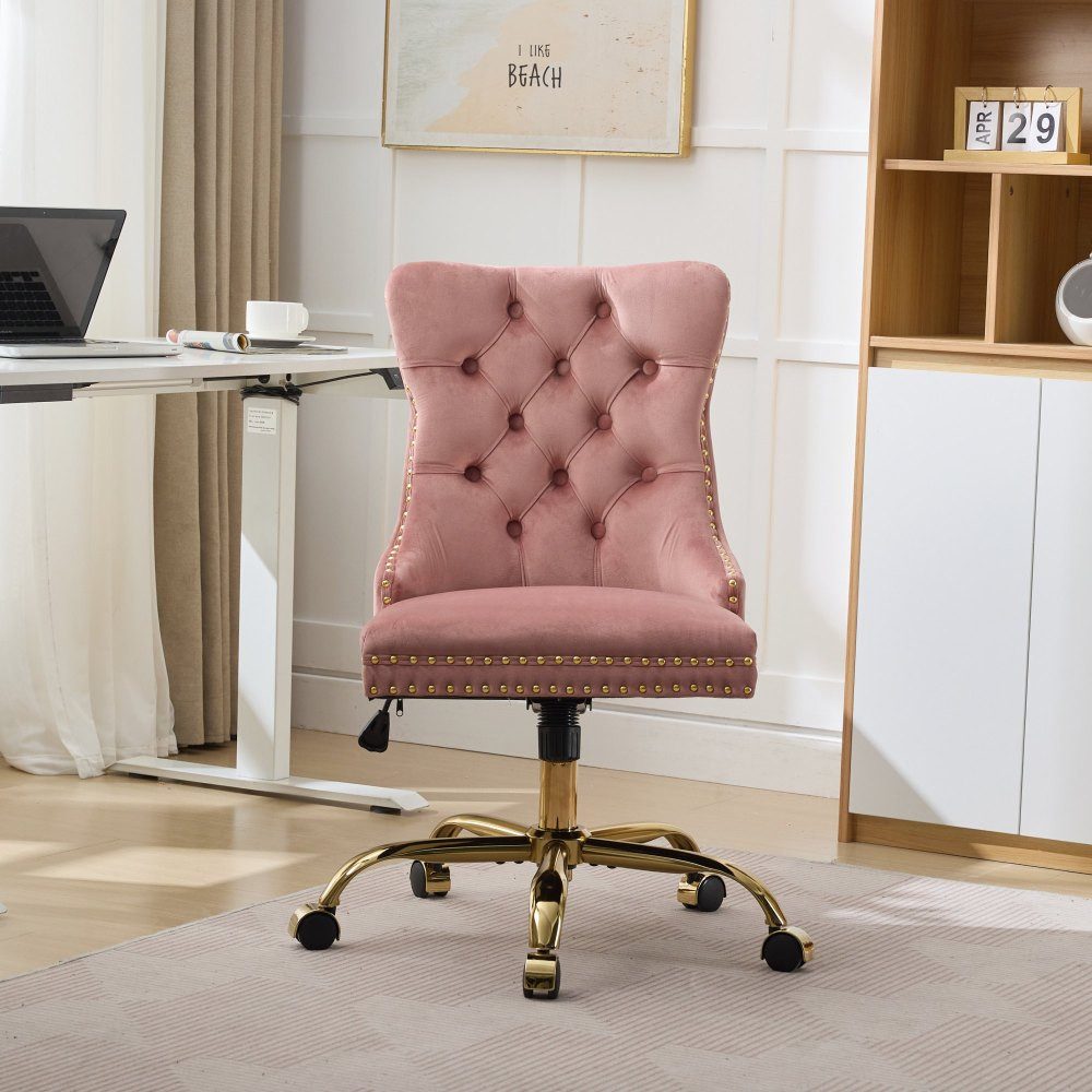 BBWL Polsterstuhl Bürostuhl Samt gepolstert ergonomisch drehbar höhenverstellbar, mit goldenem Metallgestell luxuriös stabil komfortabel