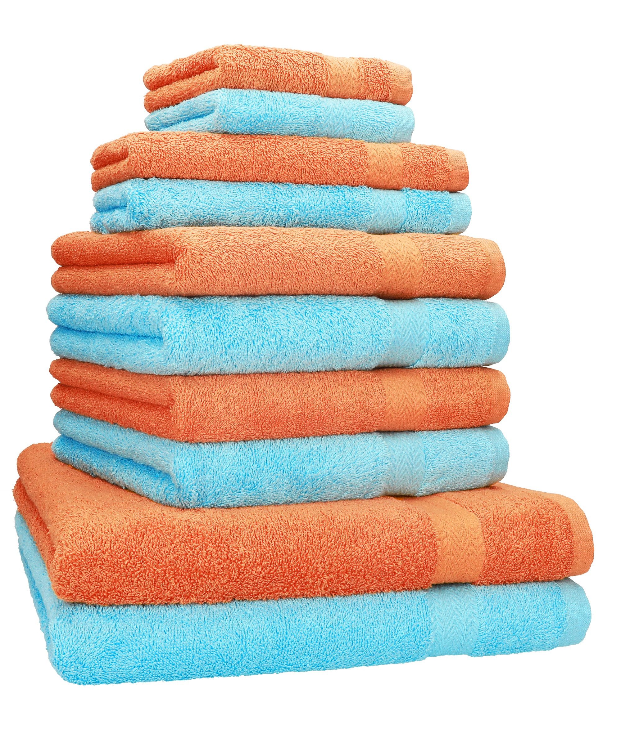 Betz Handtuch Set 10-TLG. Handtuch-Set Classic Farbe orange und türkis, (Set, 10-St)