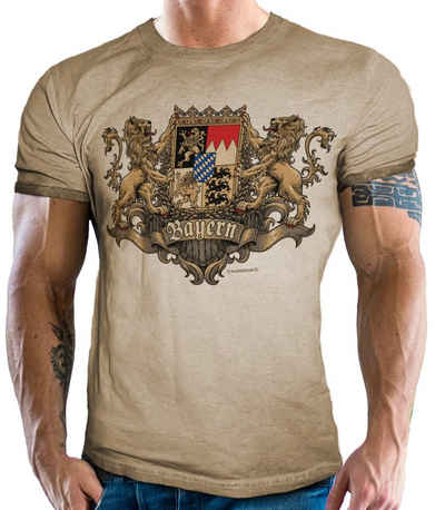 LOBO NEGRO® Trachtenshirt »Für echte Bayern Fans - Trachten T-Shirt im washed vintage retro used Look: Königliches Wappen«