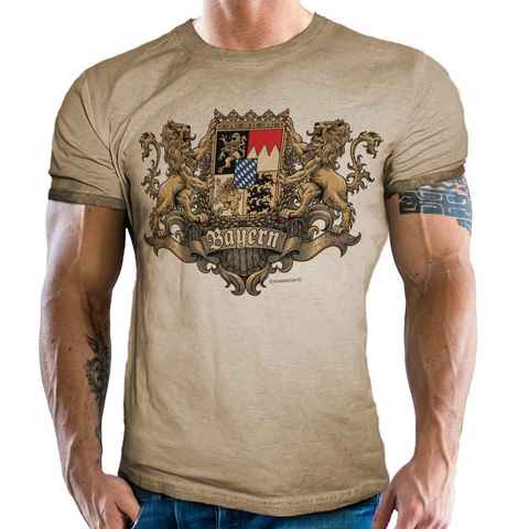 LOBO NEGRO® Trachtenshirt im washed vintage retro used Look: Königliches Wappen