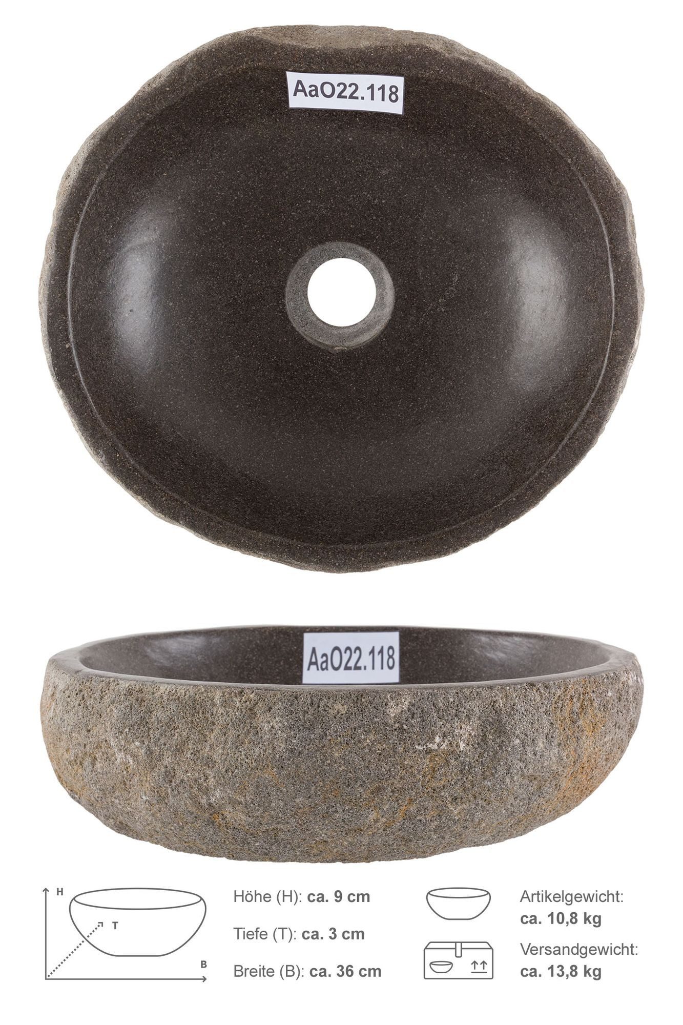 wohnfreuden Aufsatzwaschbecken Naturstein Waschbecken 30 cm oval (Kein