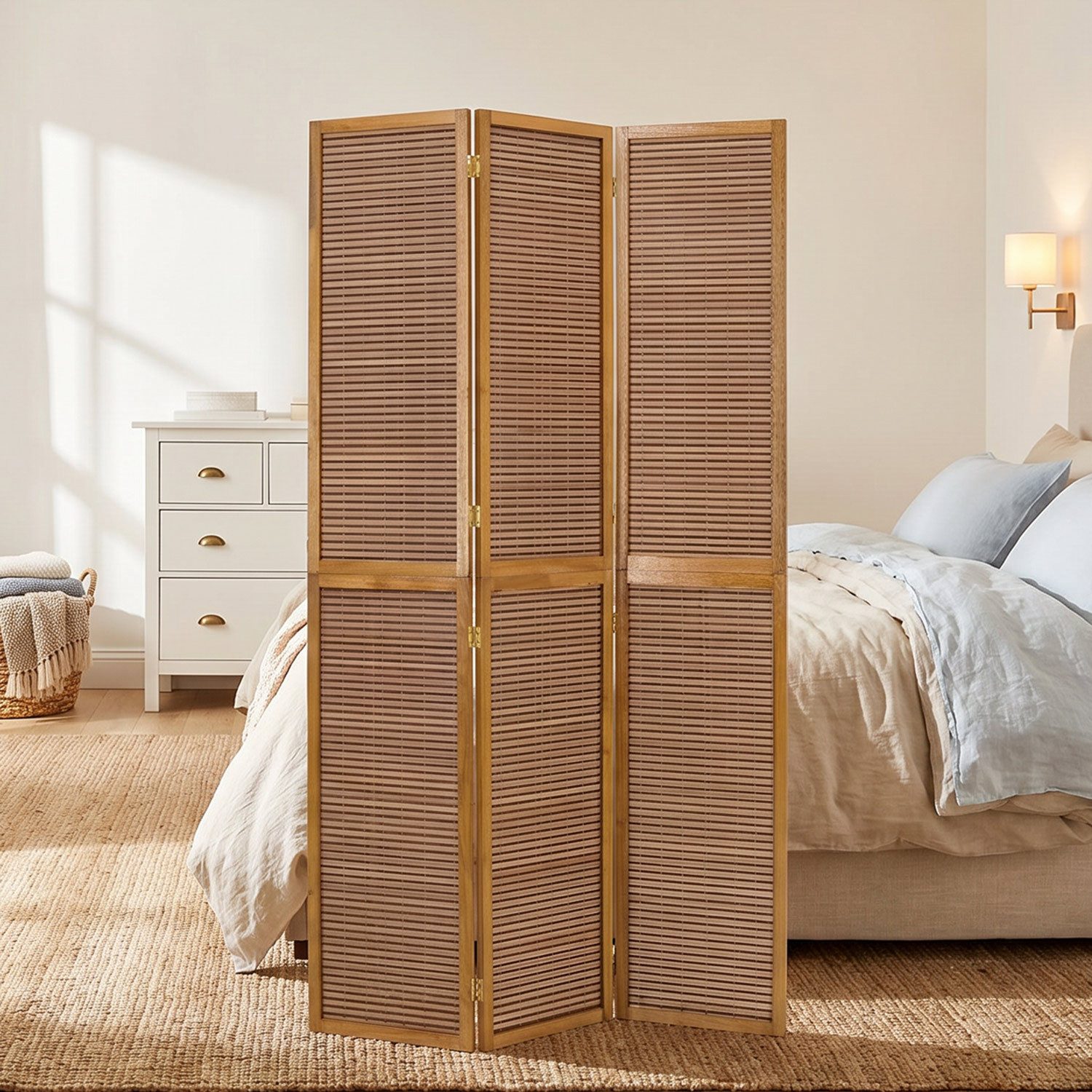 Homestyle4u Paravent 3 fach Raumteiler Holz Trennwand Braun washed Indoor Sichtschutz (3-teilig), faltbar