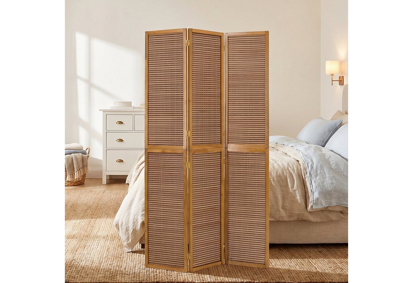 Homestyle4u Paravent Raumteiler Indoor Holz Trennwand Sichtschutz 132-264x175 klappbar (3-teilig), faltbar