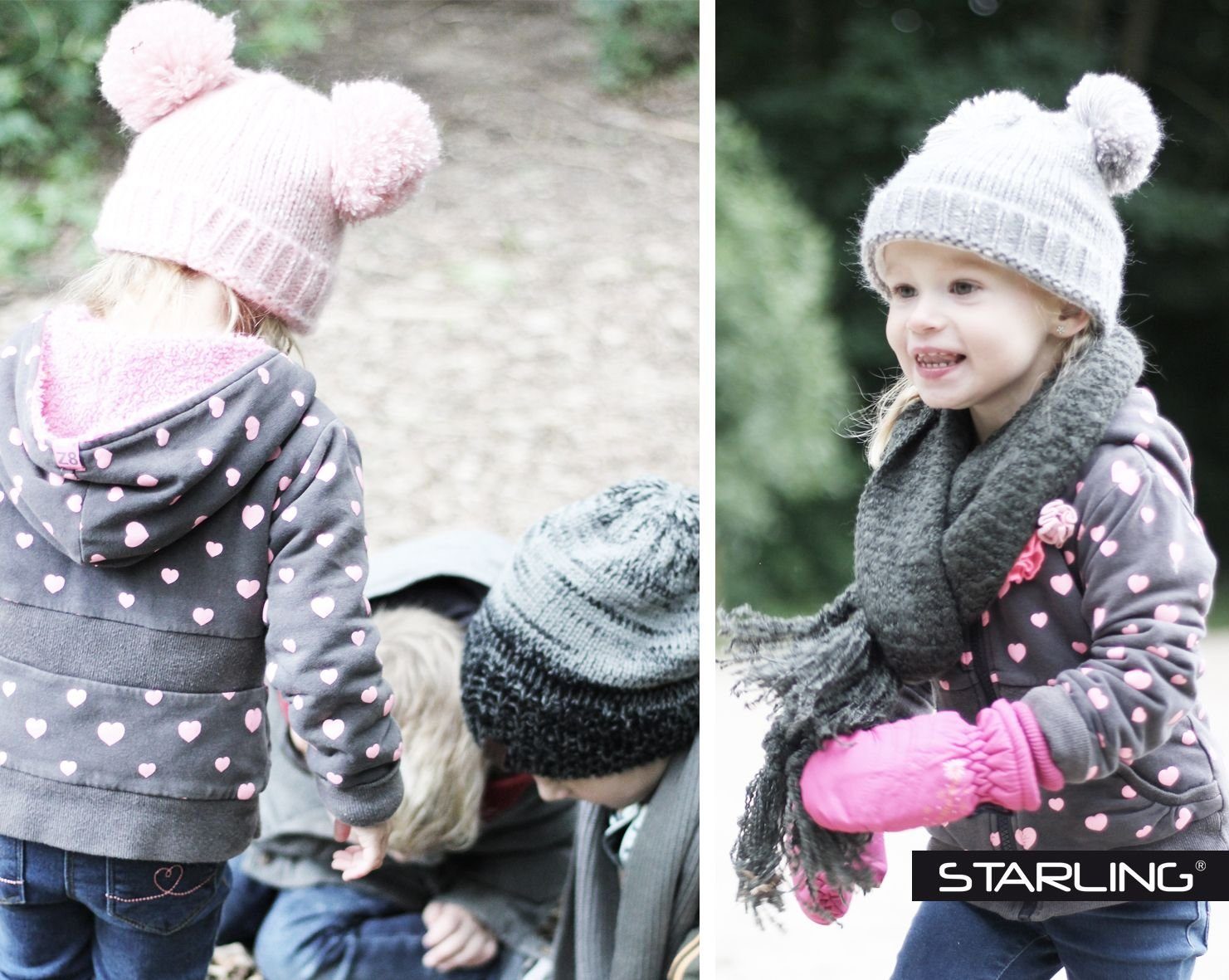 Bommelmütze • • Größe für One Strickmütze Mädchen Wintermütze Size grau STARLING Kinder