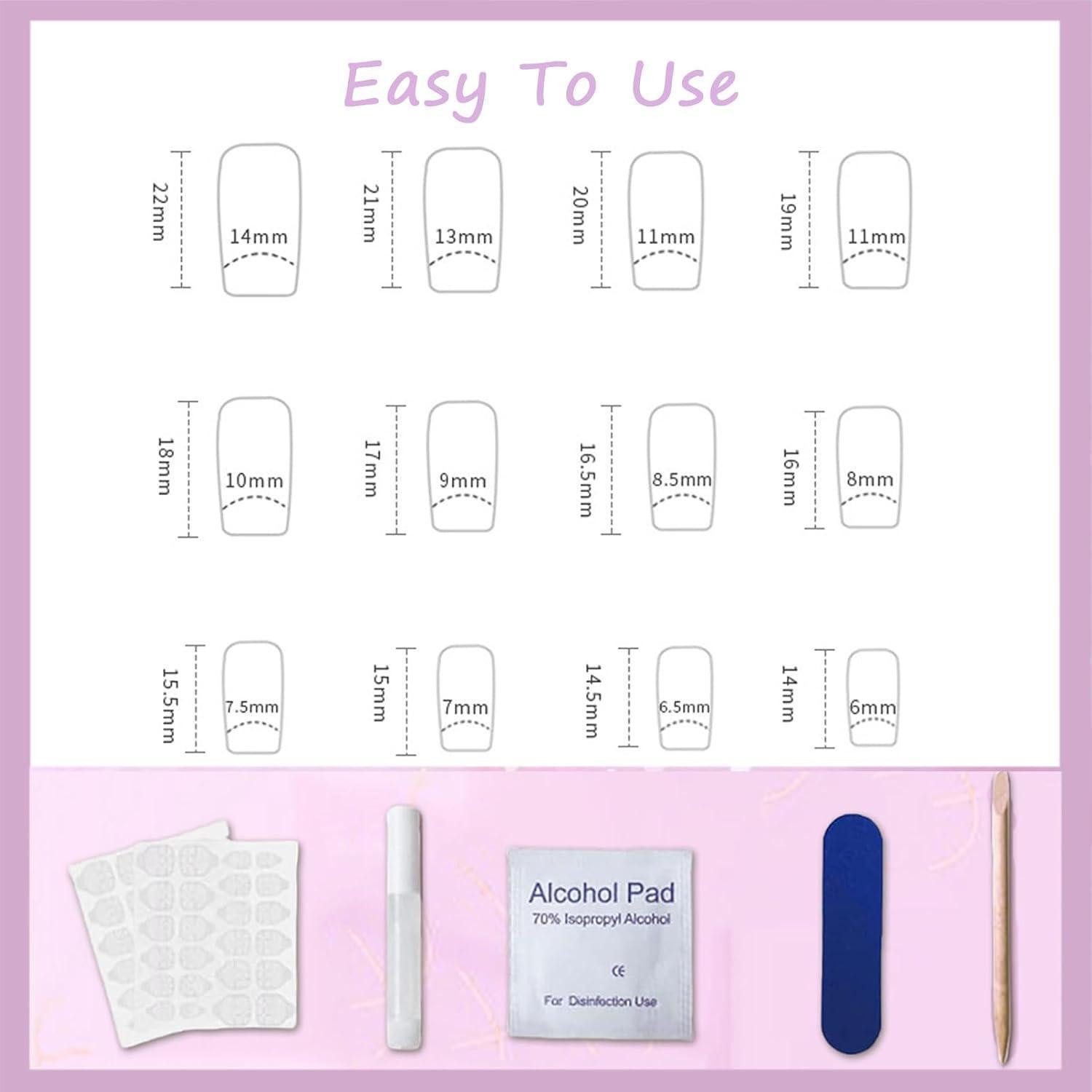 LuxusKollektion Kunstfingernägel Künstliche Nägel 24er Set lila French Blumen kurz quadratisch