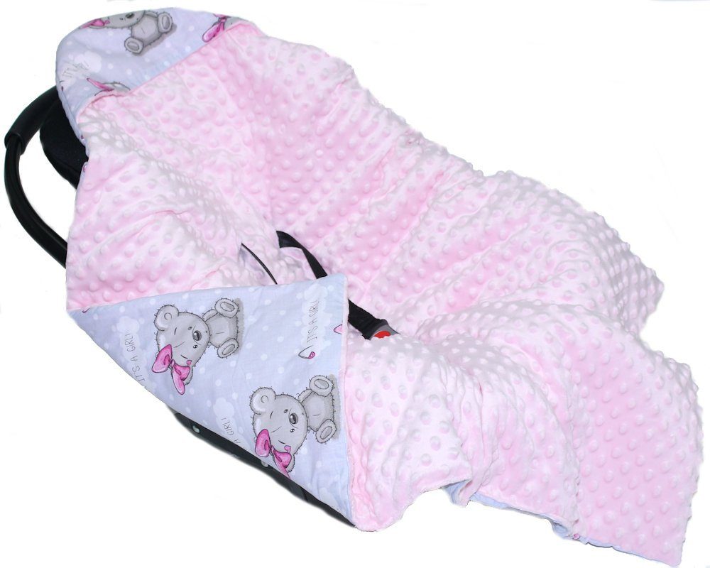 Babydecke Baby Wende Einschlagdecke MINKY mit Kapuze Babyschale Zweiseitig