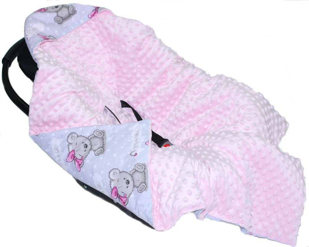 Babydecke Baby Wende Einschlagdecke MINKY mit Kapuze Babyschale Zweiseitig, Primawela 12 | Kuscheldecken