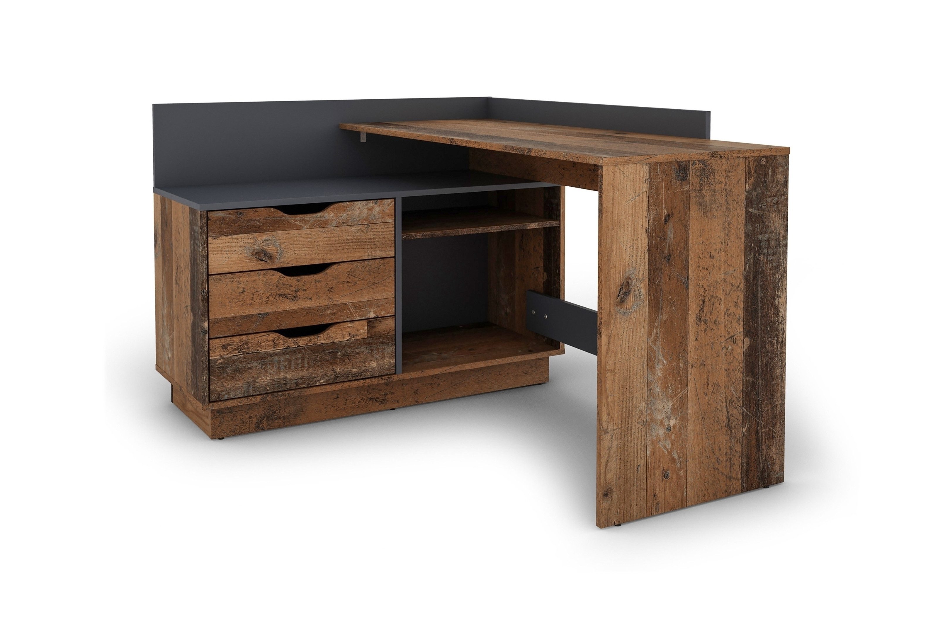 freiraum Schreibtisch BELFAST (B 129, H 83,5, T 105 cm), in Old-Wood/Anthrazit 129 x 83,5 x 105 cm (BxHxT)