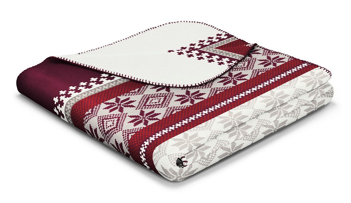 Wohndecke Nordic Knit, Biederlack, Stimmungsvolle Bordüren mit Schneeflocken und Eiskristallen