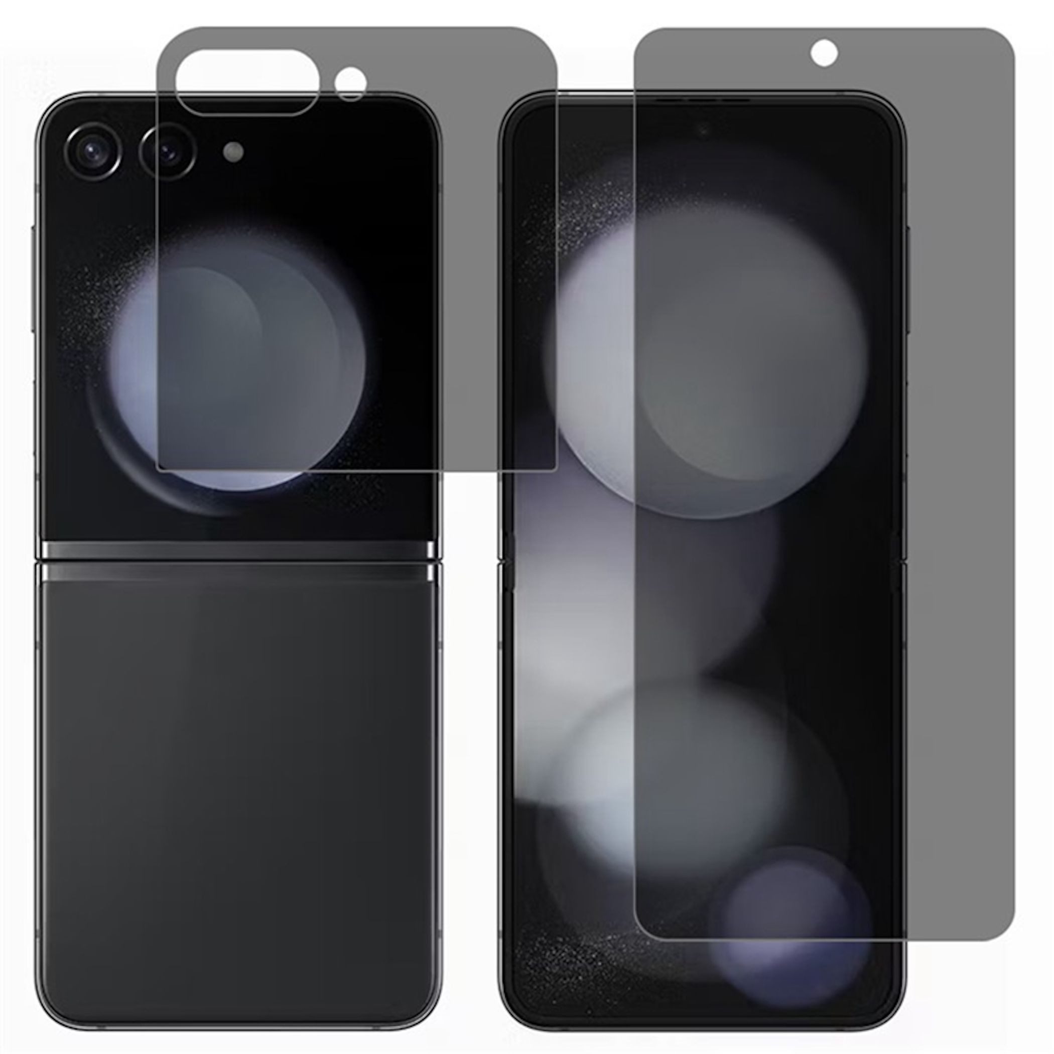 Wigento Displayschutzfolie 2 in 1 Privacy Hydrogel für Samsung Galaxy Z Flip8 5G Full Cover Set für Samsung Galaxy Z Flip8 5G, Privacy Schutz, 28 Grad Blickschutz, Full Screen