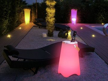 meineWunschleuchte LED Stehlampe, Bluetooth, RGB-Farbwechsel, LED fest integriert, Warmweiß, Akku aufladbar, Terrassenleuchten Stimmunglicht mit Wein-kühler IP 44