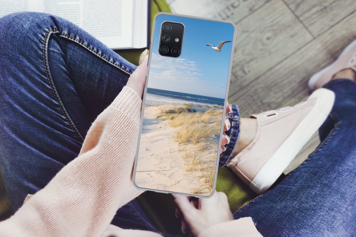 MuchoWow Handyhülle für Samsung Galaxy A71 Düne - Möwe - Strand - Meer - Sonne, Phone Case, Silikon, Schutzhülle Dünn