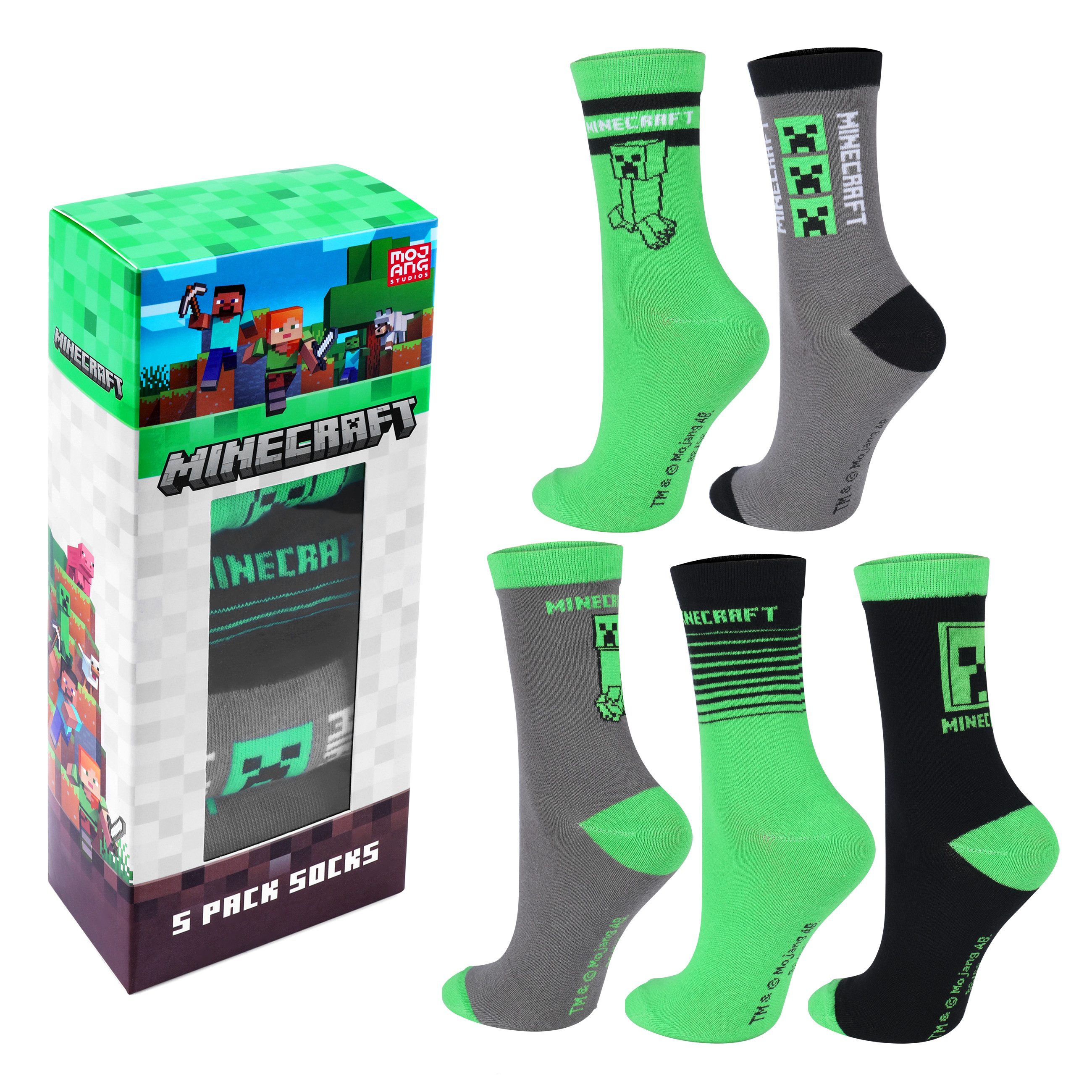 Minecraft Socken Minecraft 5er oder 3er Jungen Socken Strümpfe in Geschenkverpackung (5-Paar)