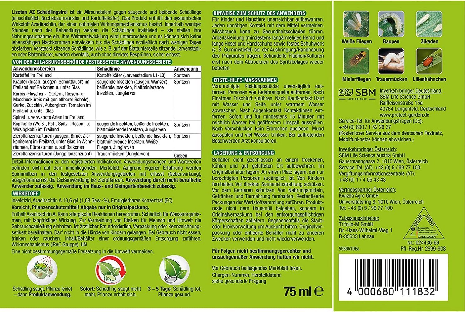 Protect Garden Insektenspray Protect Garden Lizetan Schädlingsfrei AZ 75 ml
