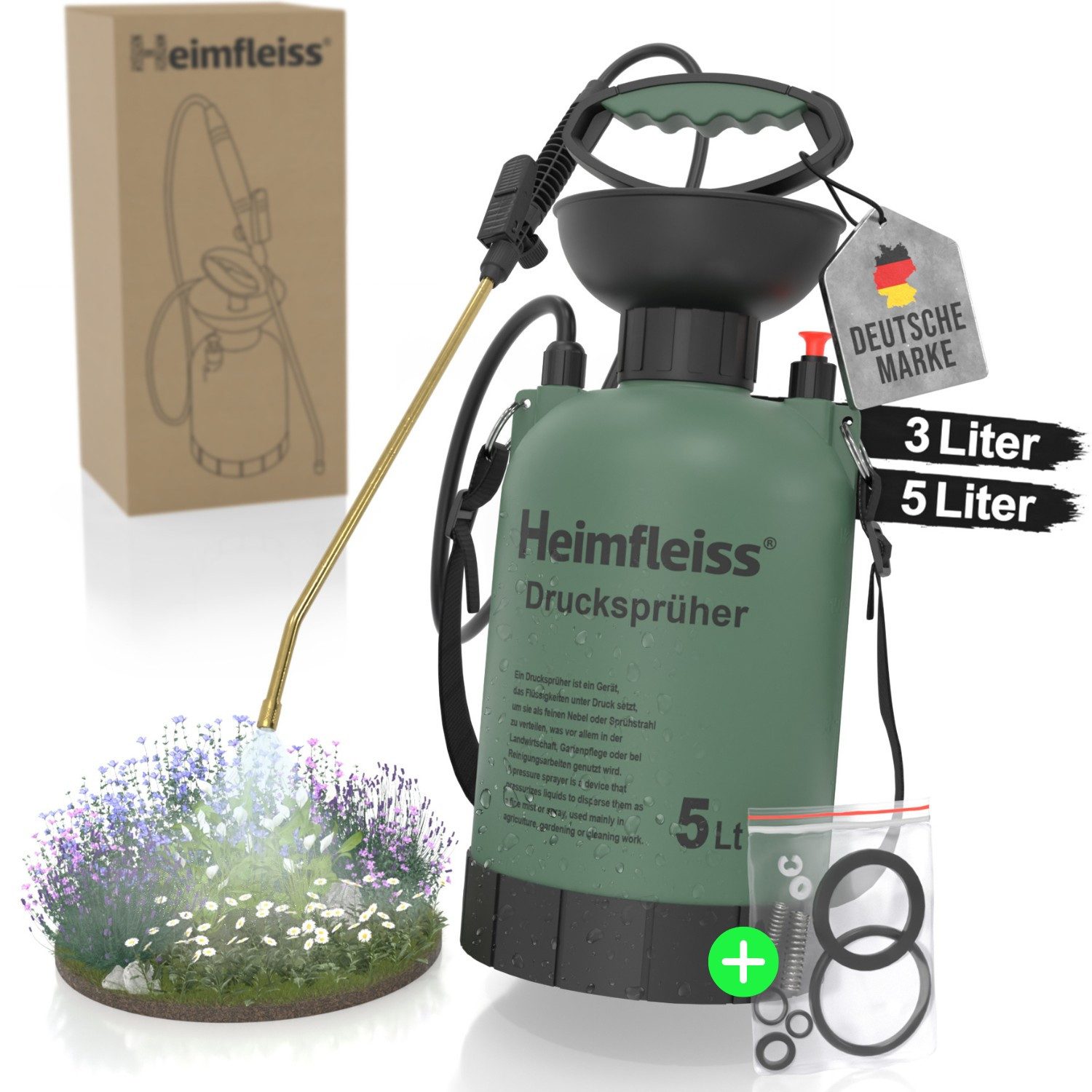 Gartenspritze Drucksprüher 3L / 5L – Gartenspritze mit Messinglanze