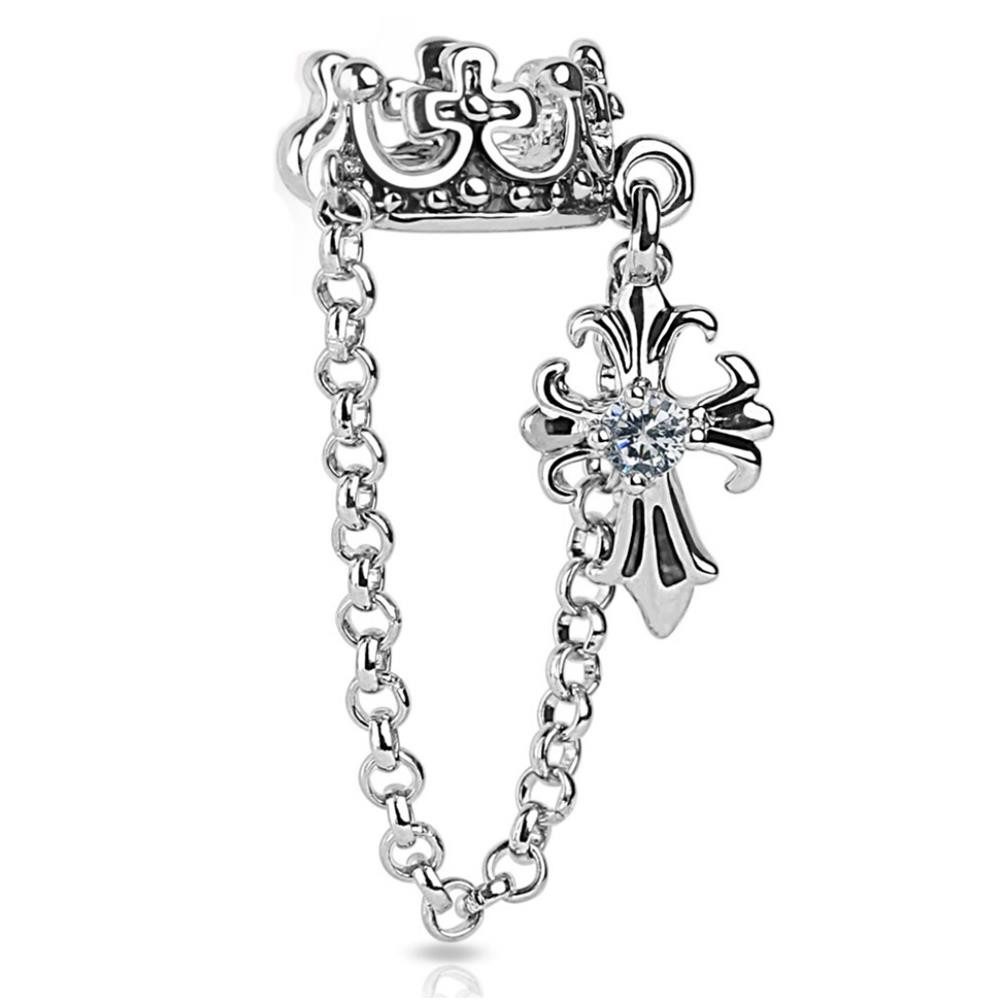 BUNGSA Ohrklemme Ohrklemme Kreuz-Anhänger silber aus Messing Unisex (1 Stück, 1-tlg), Ohrschmuck Ohrringe
