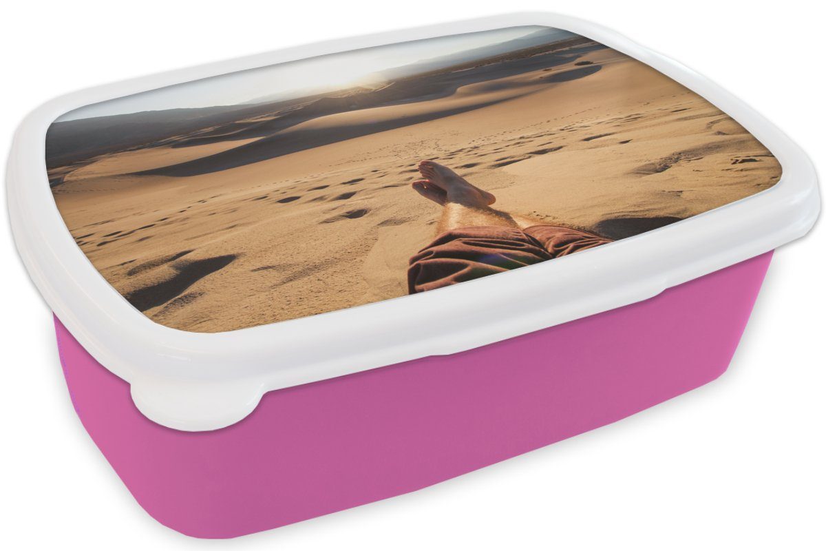 MuchoWow Lunchbox Amerika Füße, Brotbox Erwachsene, (2-tlg), Brotdose Kunststoff Sand - für Snackbox, rosa - Mädchen, Kunststoff, Kinder