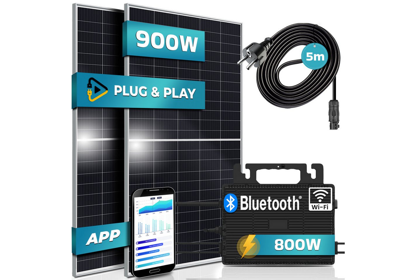 Thumbnail - SUNNIVA Balkonkraftwerk 900W/800W komplett Steckdose, (Astro Energy 800W Wechselrichter - PV Solaranlage Komplettset - 2...