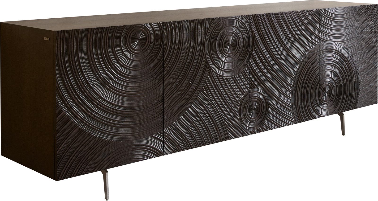 DELIFE Sideboard Ashara, Esche Dunkelbraun 3D Effekt 200 cm 4 Türen Winkelfuß Edelstahl gebürst